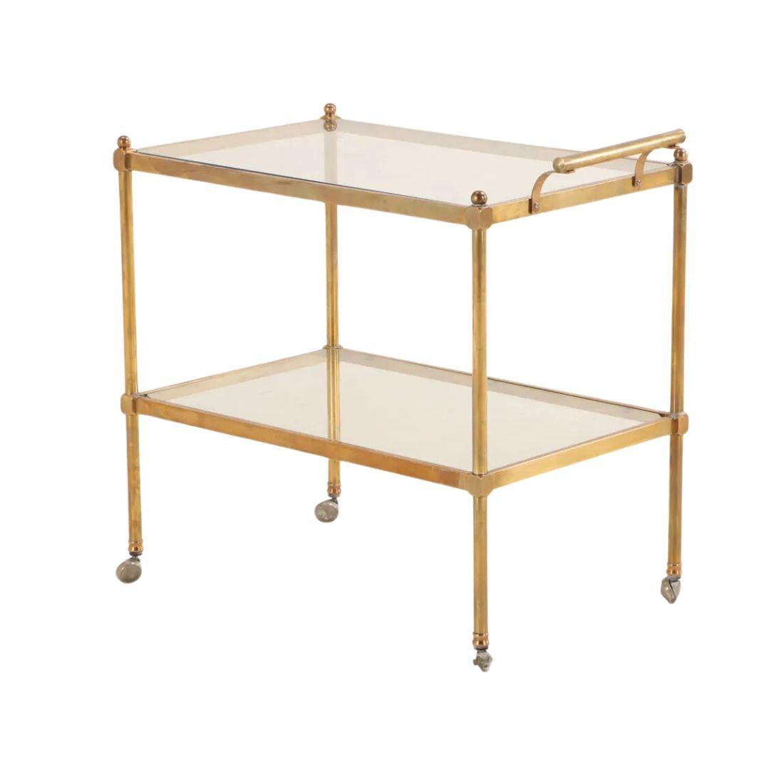 XX secolo Carrello da bar in ottone e vetro in stile Regency della metà del secolo scorso in vendita