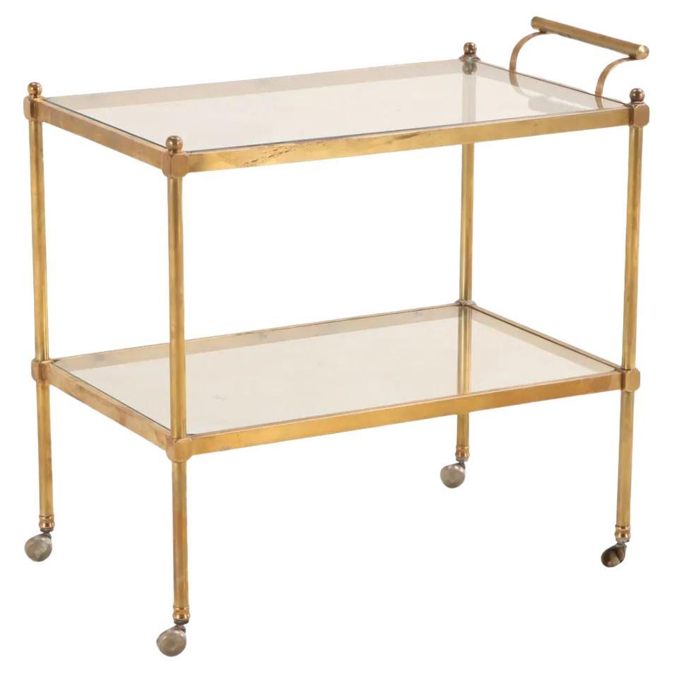 Carrello da bar in ottone e vetro in stile Regency della metà del secolo scorso