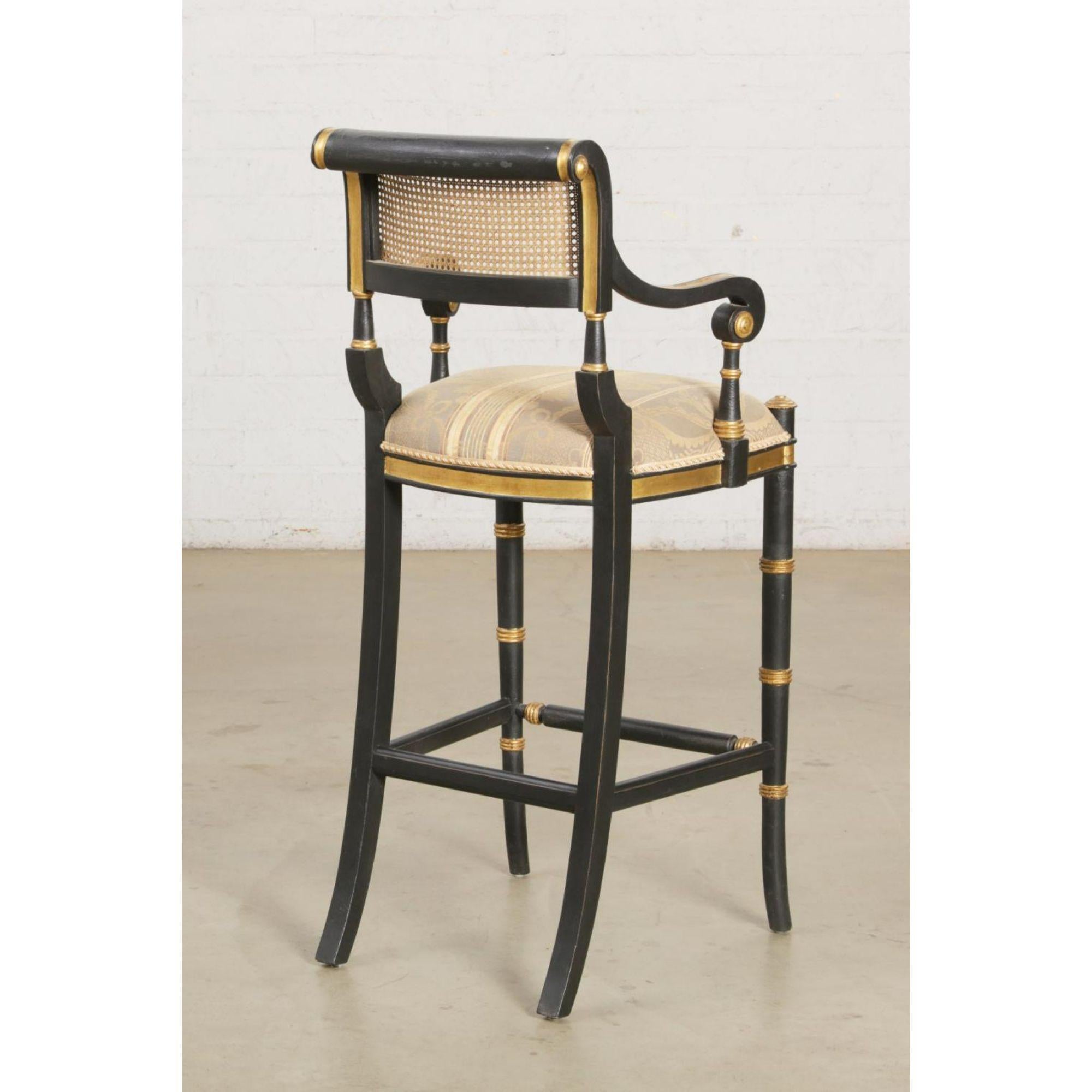Regency Style Minton-Spidell Mansfield Giltwood & Ebony Caned Bar Stool - Mansfield

Additional information: 
Materials: Caning, Giltwood
Color: Black
Period: 2010s
Styles: Regency
Number of Seats: 1
Item Type: Vintage, Antique or