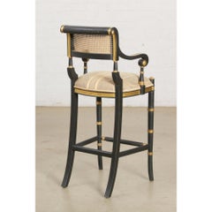 Regency Style Minton-Spidell Giltwood & Ebony Caned Mansfield Bar Stool