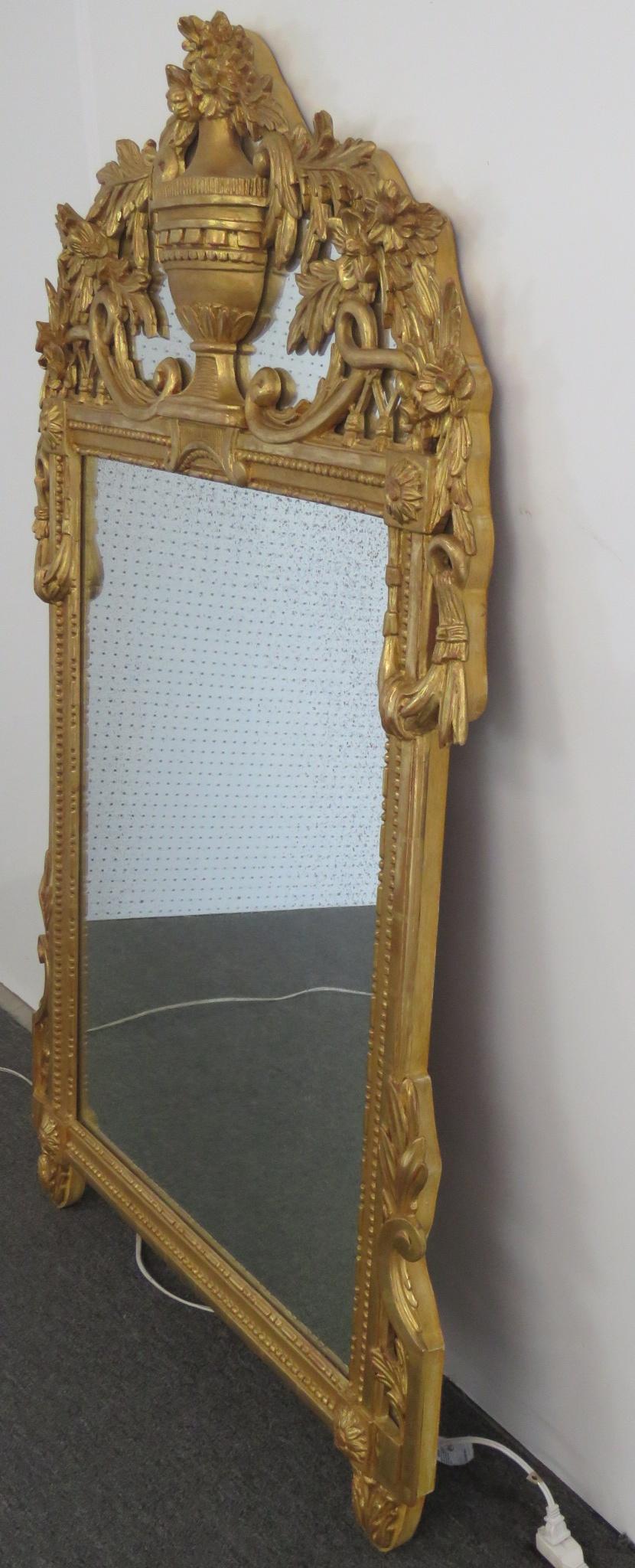 Regency French Louis XV Parcel Gilded Carved Wood Italian Made Wall Mirror