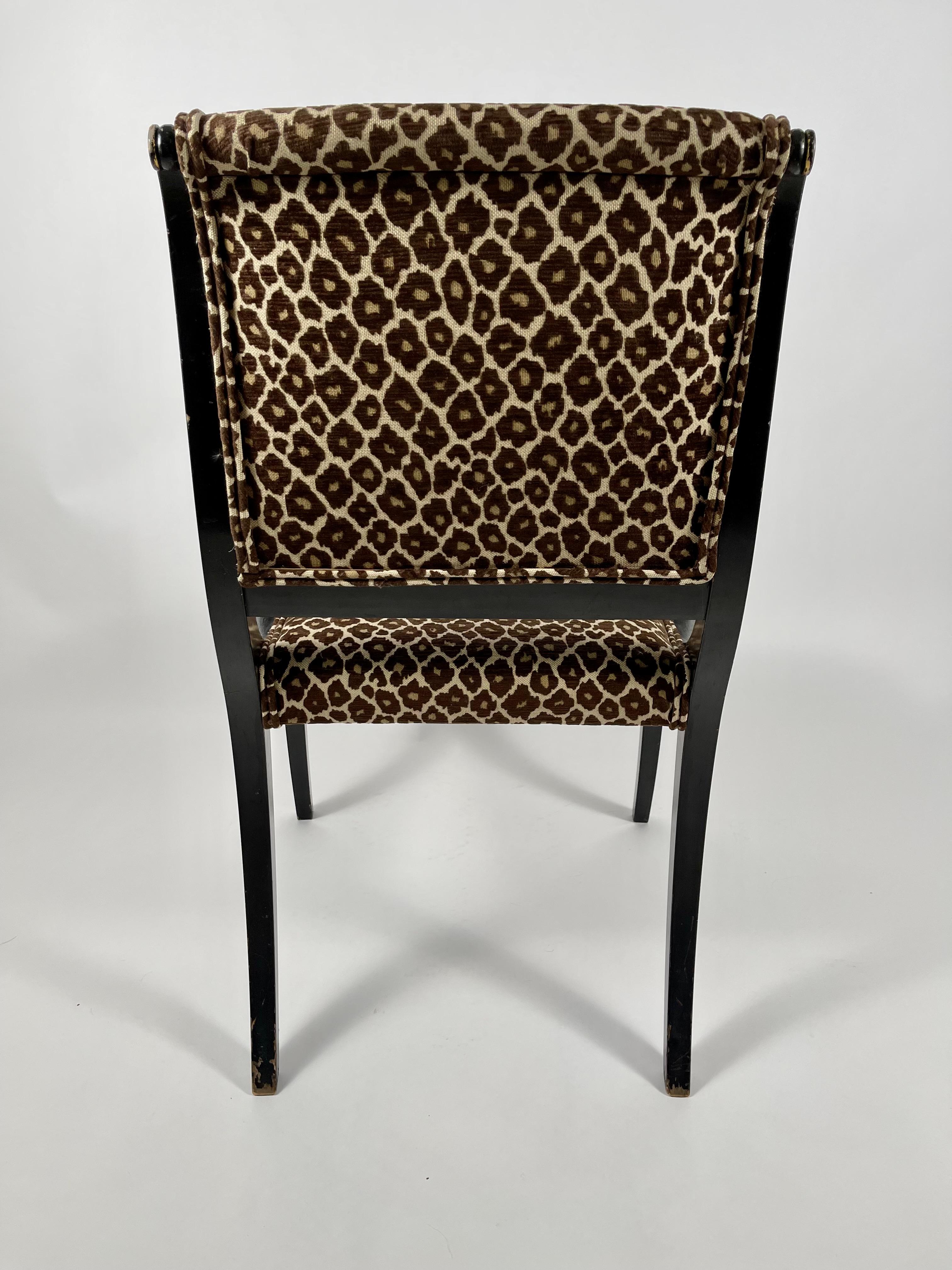 Hardwood Regency Style Neoclassical Ebonized and Parcel Gilt Upholstered Arm Chair