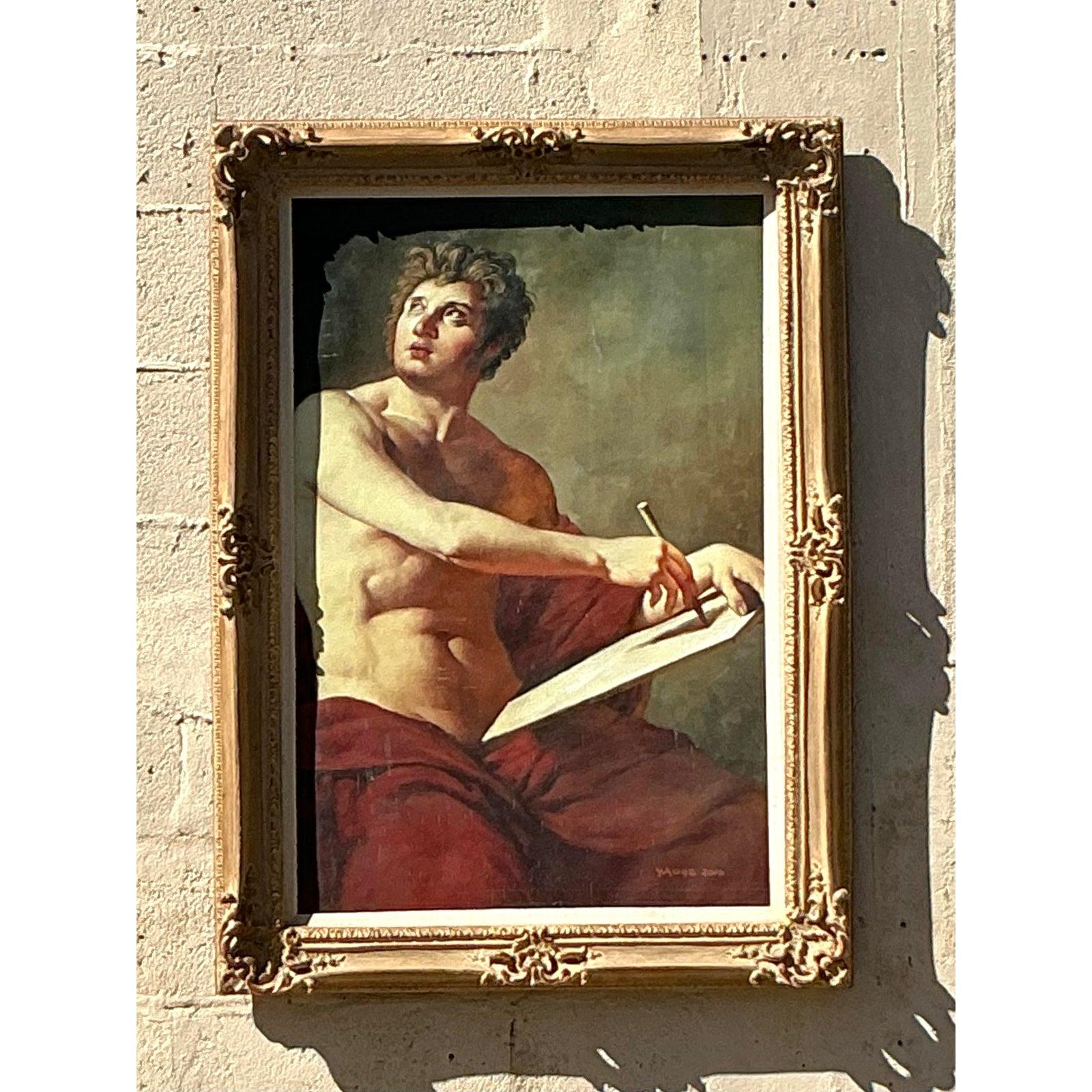 Original figuratives Gemälde im Regency-Stil, Öl auf Leinwand, gerahmt im Zustand „Gut“ im Angebot in west palm beach, FL