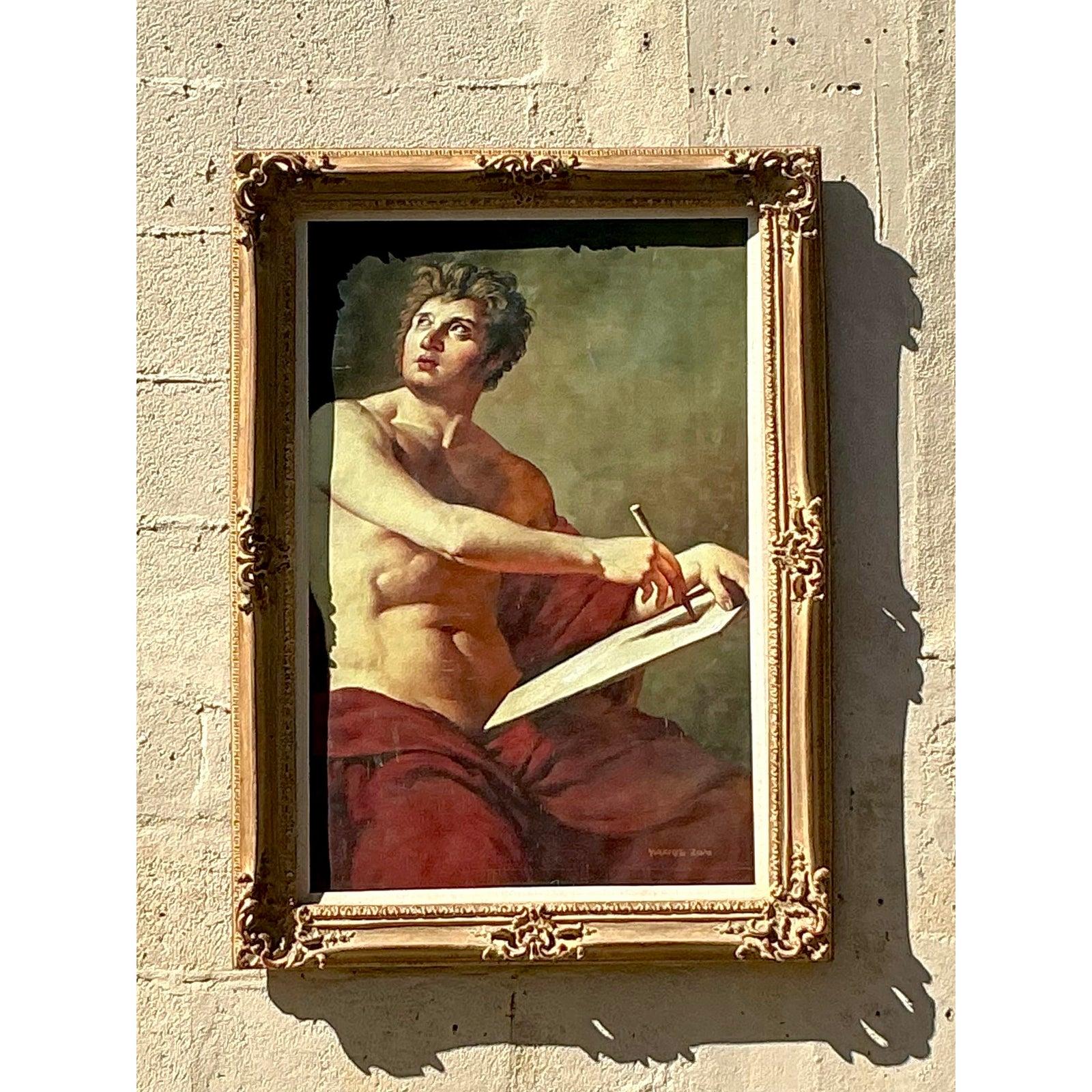 Original figuratives Gemälde im Regency-Stil, Öl auf Leinwand, gerahmt im Angebot 3