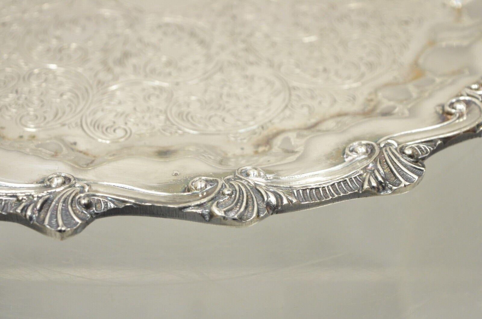 20th Century Regency Style Ornate Heavy Silver Plated Twin Handle Scalloped Platter Tray For Sale