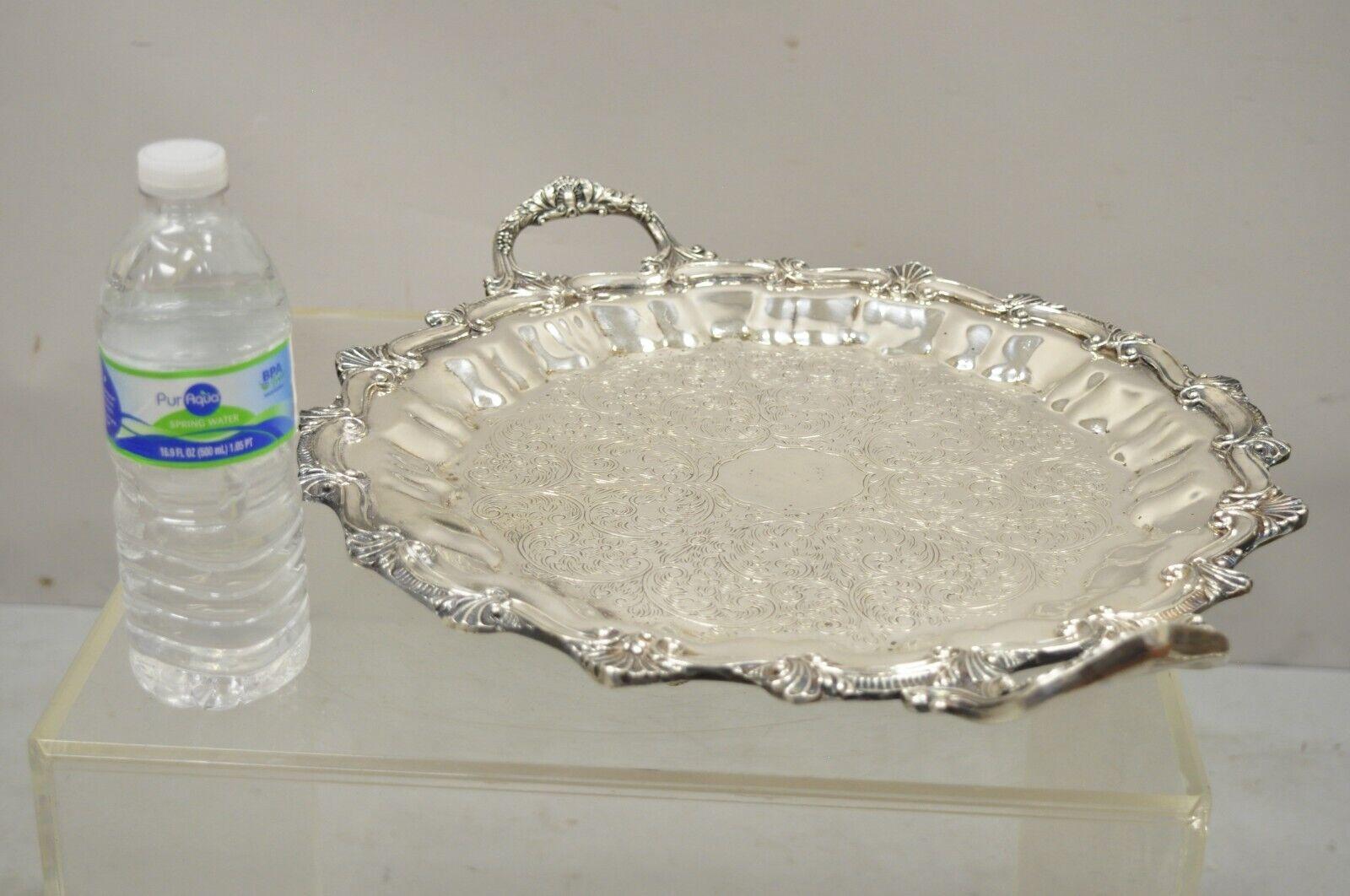 Regency Style Ornate Heavy Silver Plated Twin Handle Scalloped Platter Tray For Sale 3