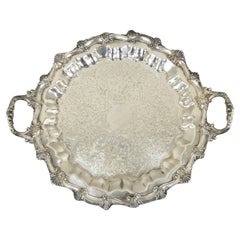 Regency Style Ornate Heavy Silver Plated Twin Handle Scalloped Platter Tray