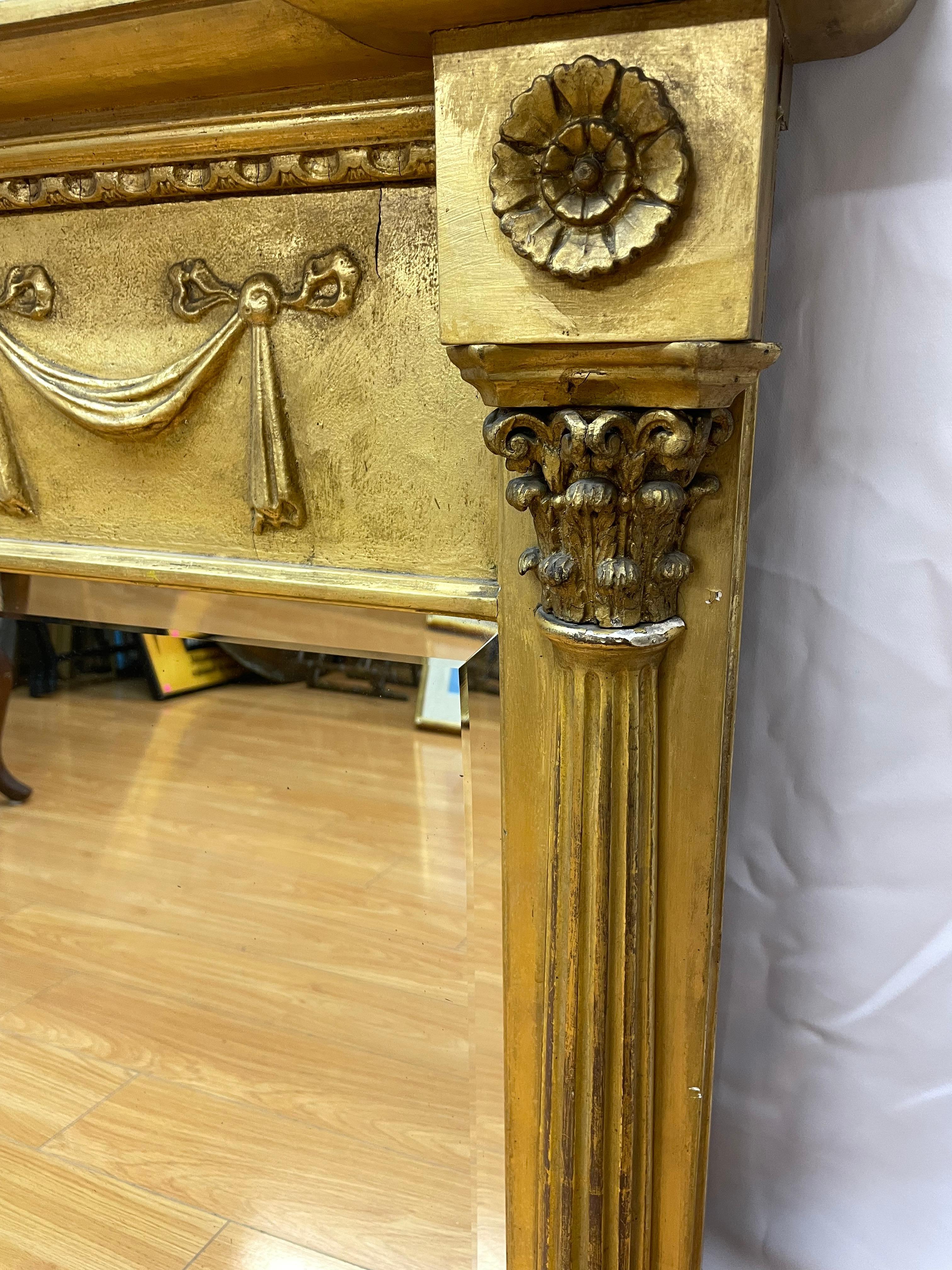 Regency-Style over mantel mirror gilded with ribbon design In Excellent Condition For Sale In San Francisco, CA