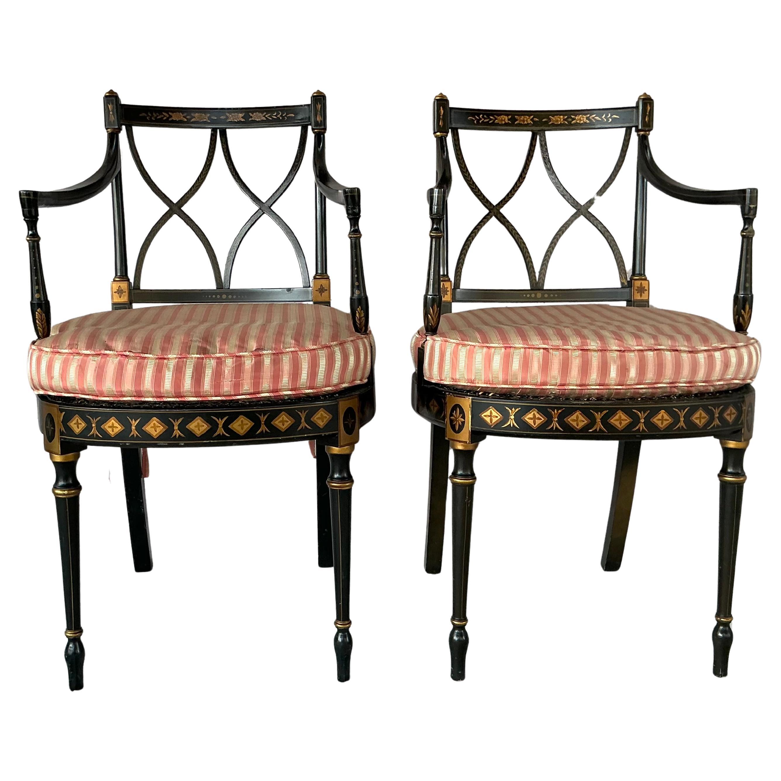 Regency Style Painted Armchairs, A Pair For Sale
