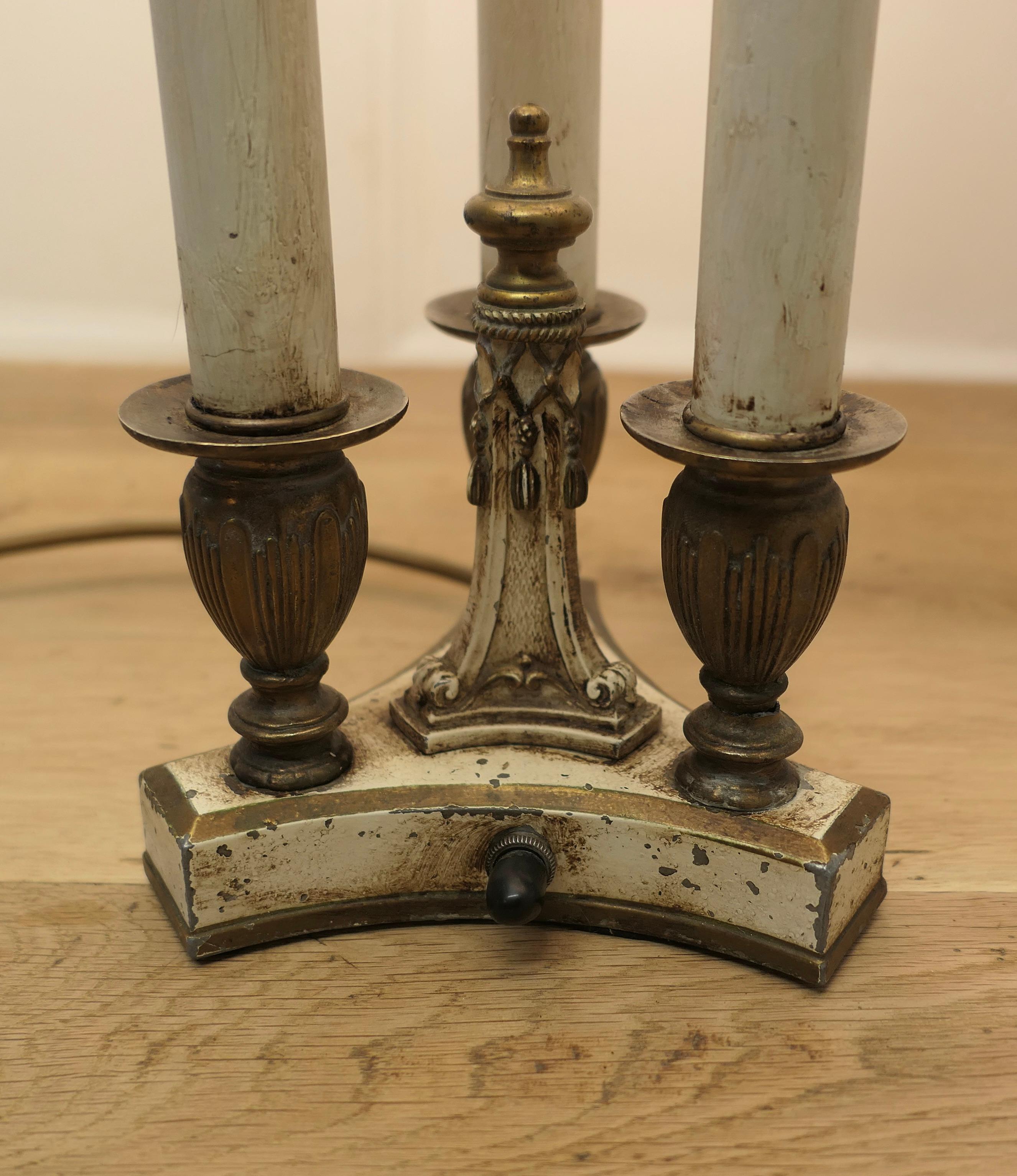 Early 20th Century Regency Style Painted Brass Candle Lamp For Sale
