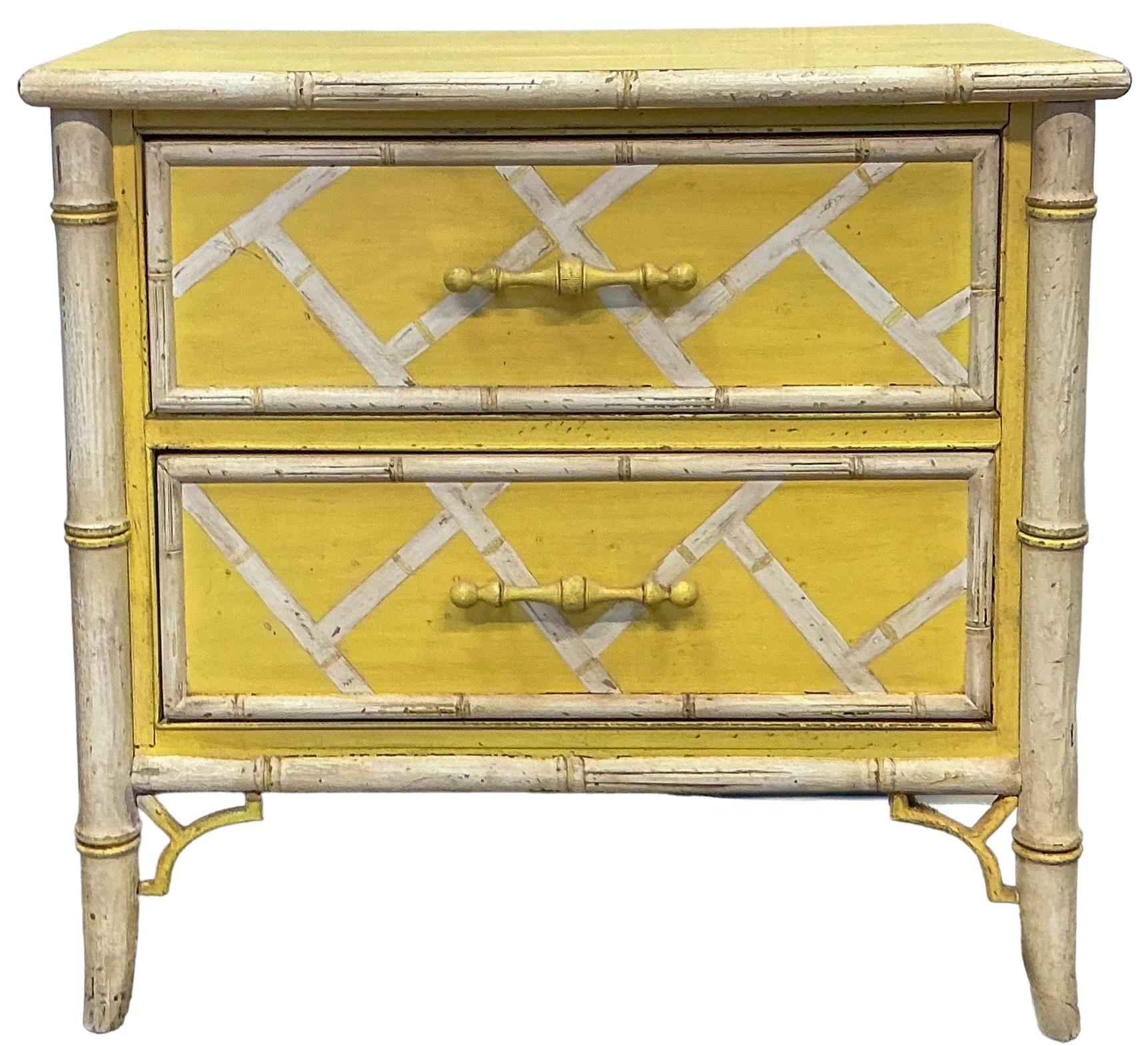 Regency Style Painted Faux Bamboo Commode / Chest / Side Table -Nat’l. Mt. Airy In Good Condition In Kennesaw, GA