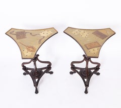 Regency Style Pair of Antique English Stands with Tromp L'oeil Tops