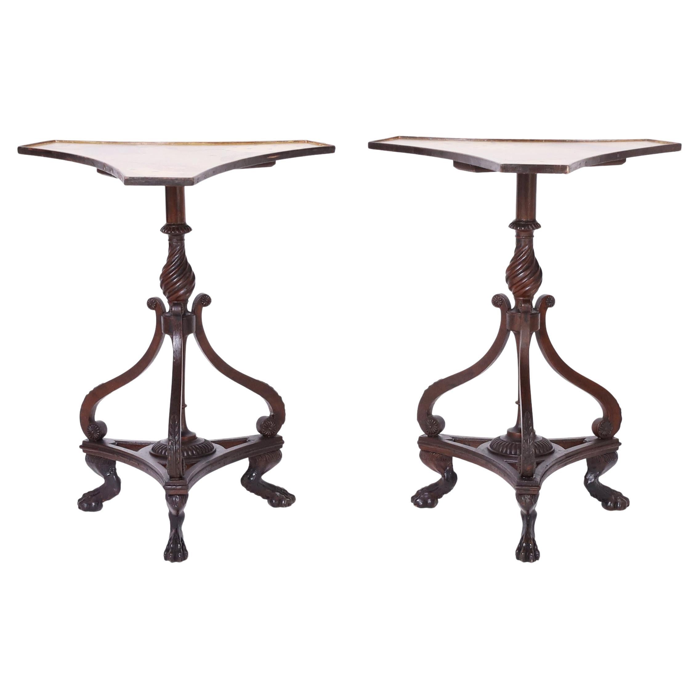  Regency Style Pair of Antique English Stands with Tromp L'oeil Tops