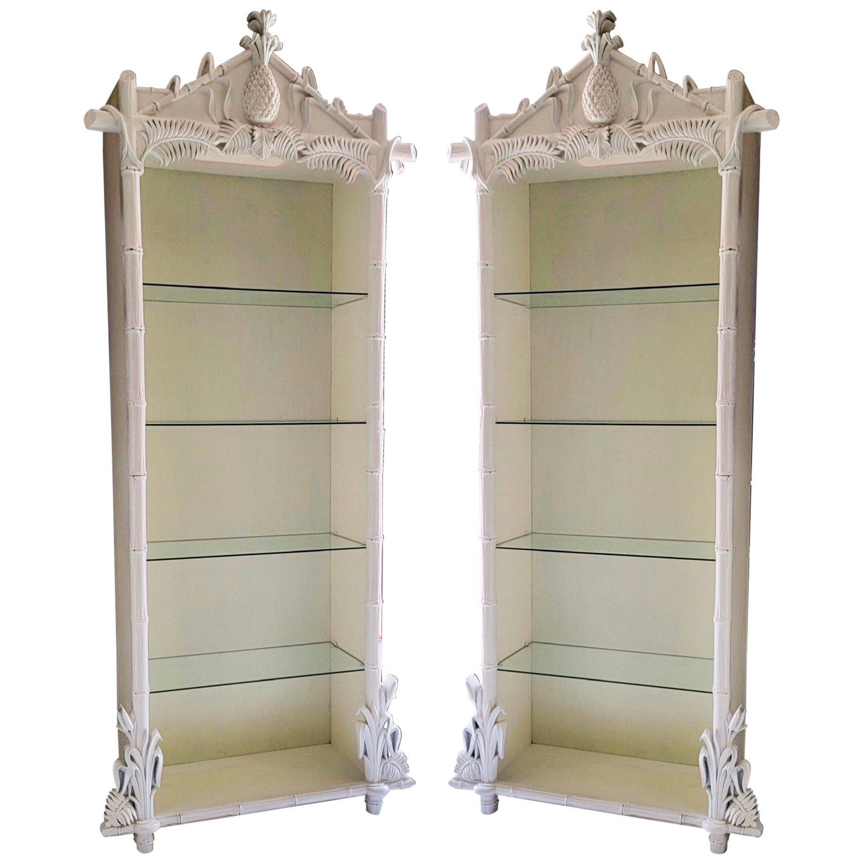 I have not had these bookcases attributed to Gampel-Stoll before now! They are painted white with glass shelves. They could be illuminated. At their widest, branch to branch, they are 37” in length. The bookcase portion is 29.5” in length. They are