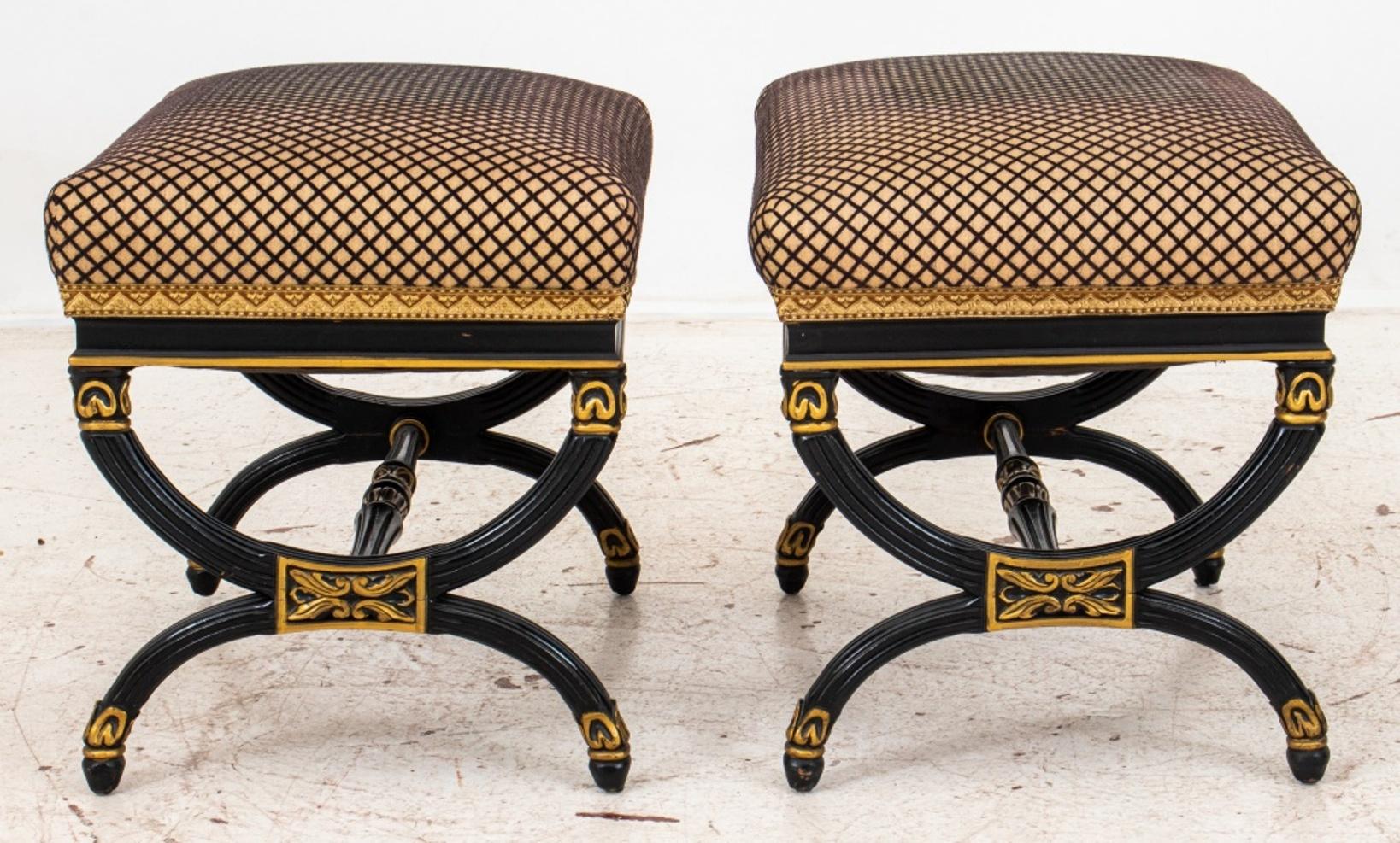 Regency Style Parcel-Gilt Ebonized Curule Benches 2