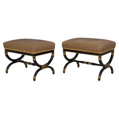 Regency Style Parcel-Gilt Ebonized Curule Benches