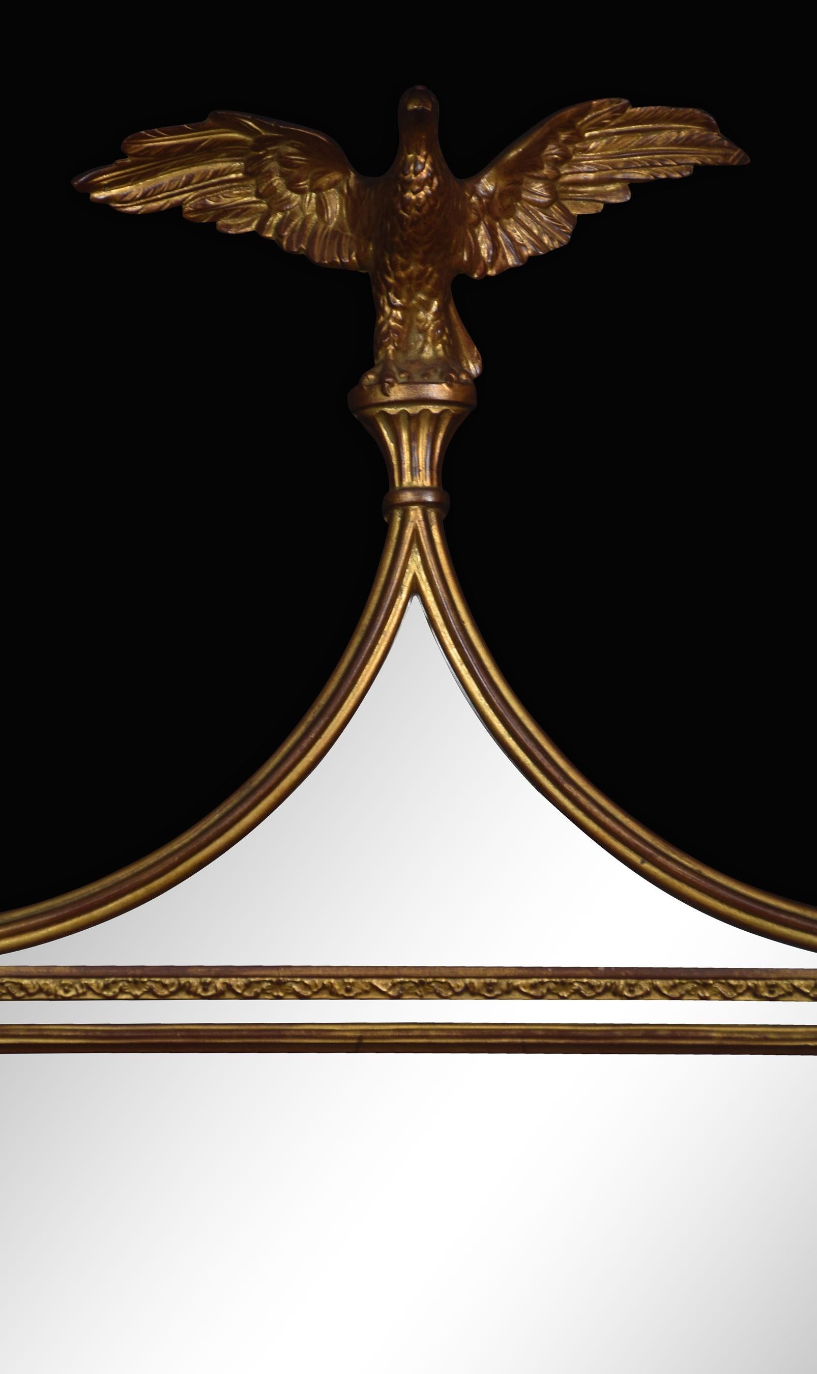Regency style pier mirror, surmounted by eagle finials above original rectangular mirror plate enclosed by moulded frame.
Dimensions:
Height 48.5 inches
Width 20.5 inches
Depth 1.5 inches.