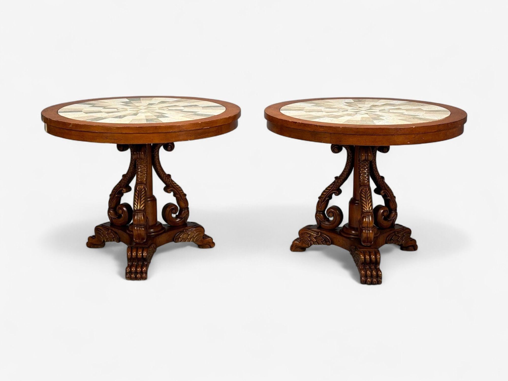 20th Century Regency Style, Pine, Stone, Accent Tables, USA, 20th c. For Sale