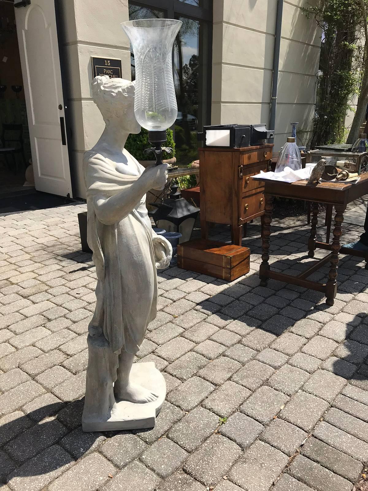 Regency Style Plaster Figural Maiden with Candleholder and Globe For Sale 2