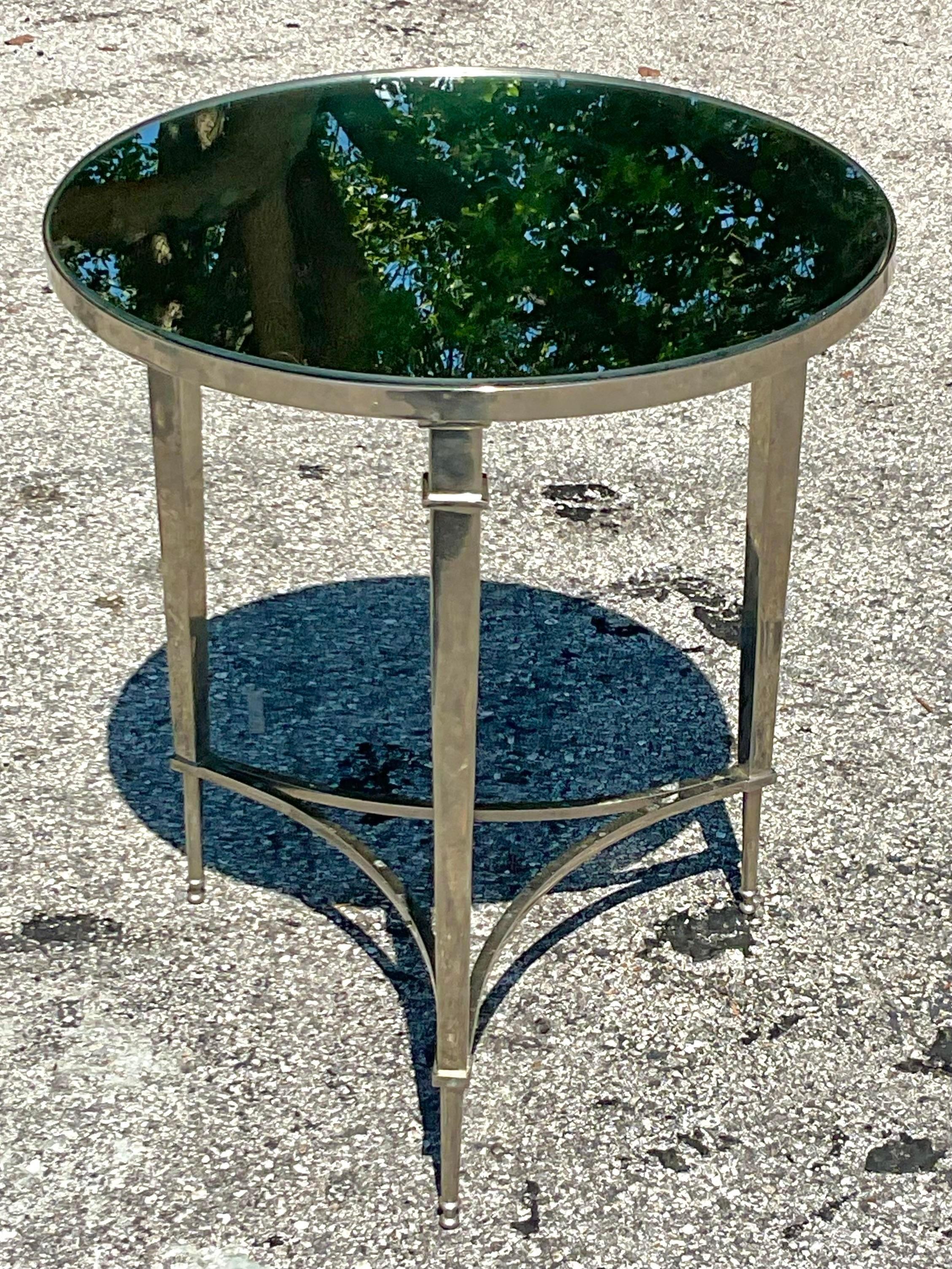 American Regency Style Polished Nickel and Mirror Side Table