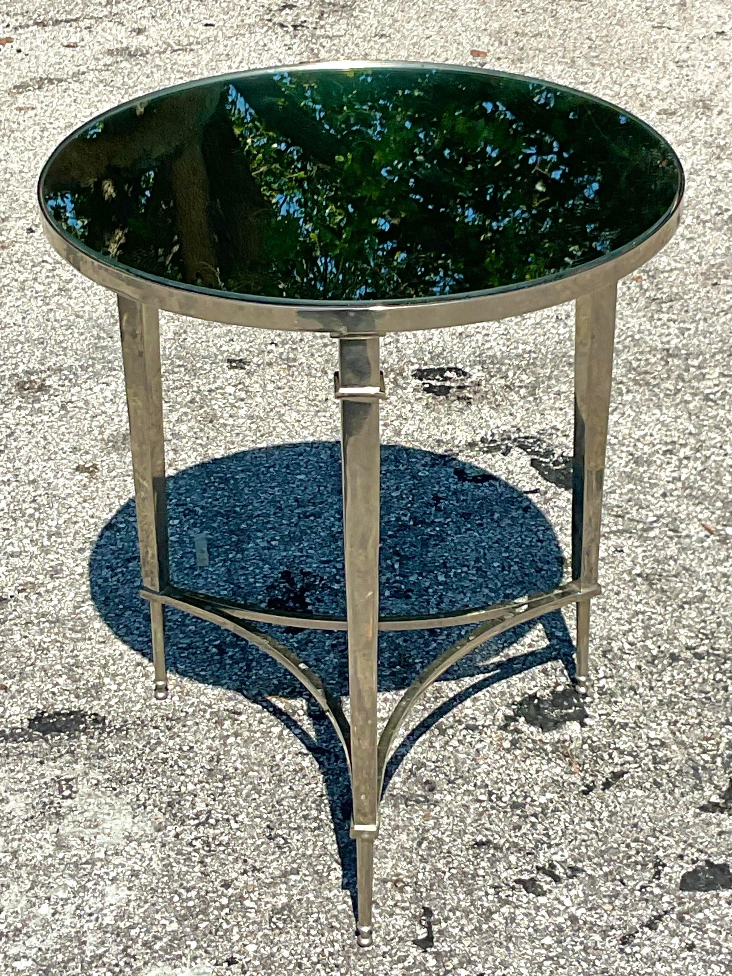 Regency Style Polished Nickel and Mirror Side Table In Good Condition In West Palm Beach, FL