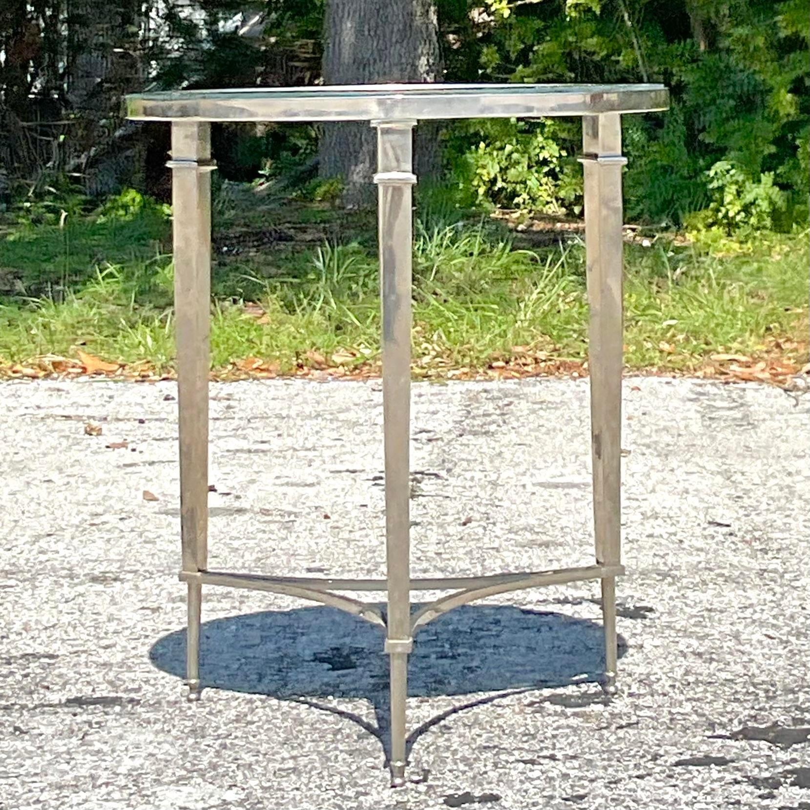 Regency Style Polished Nickel and Mirror Side Table 1