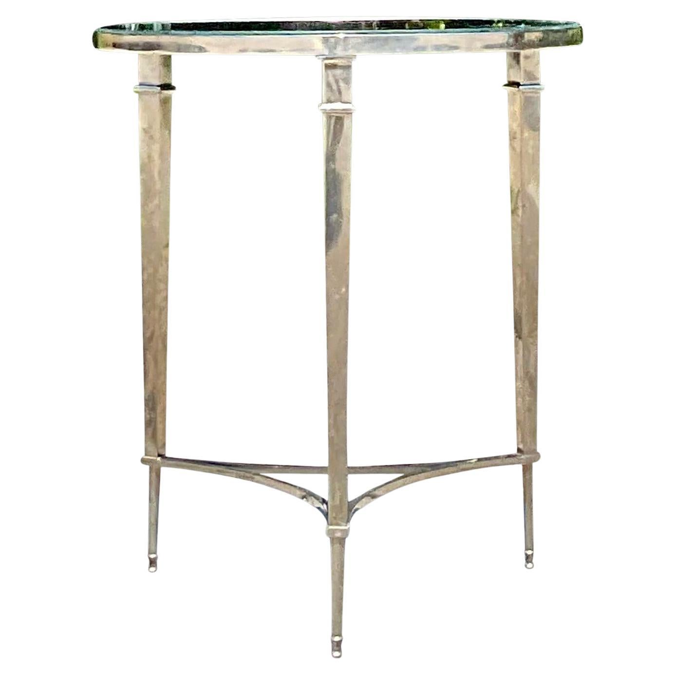 Regency Style Polished Nickel and Mirror Side Table