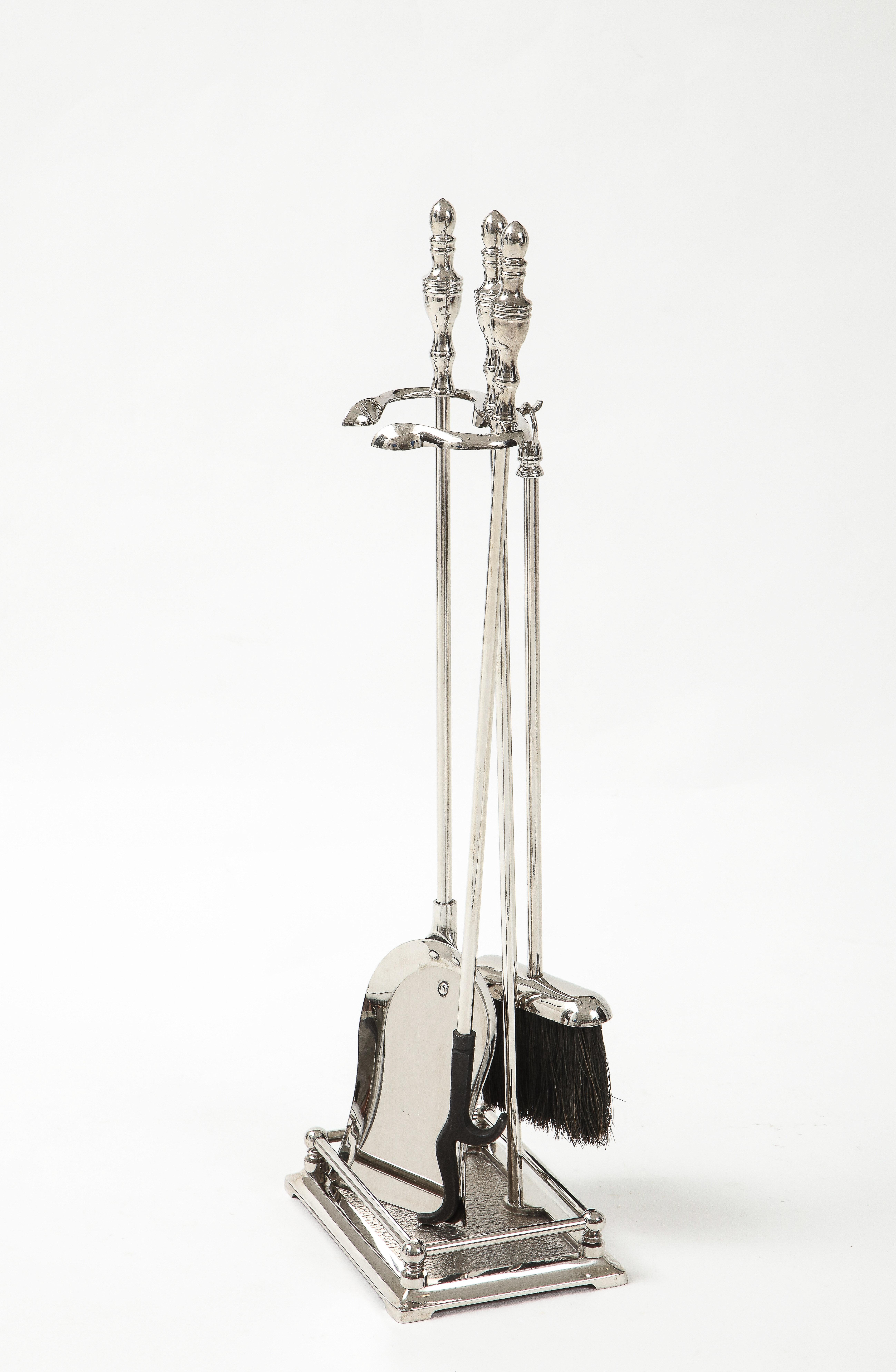 Regency Style Polished Nickel Firetools In Excellent Condition For Sale In New York, NY