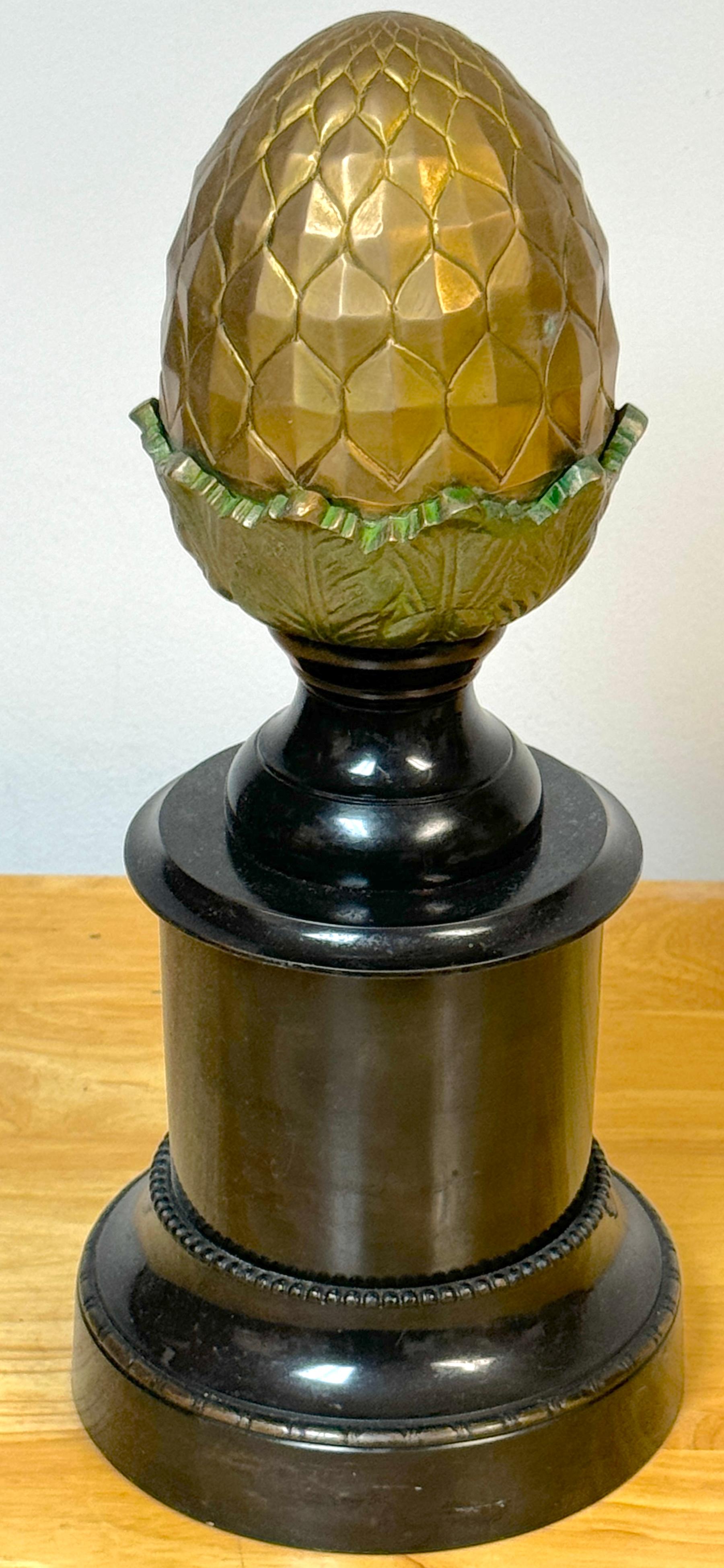 English Regency Style Polychromed Bronze Acorn Motif Newel Post