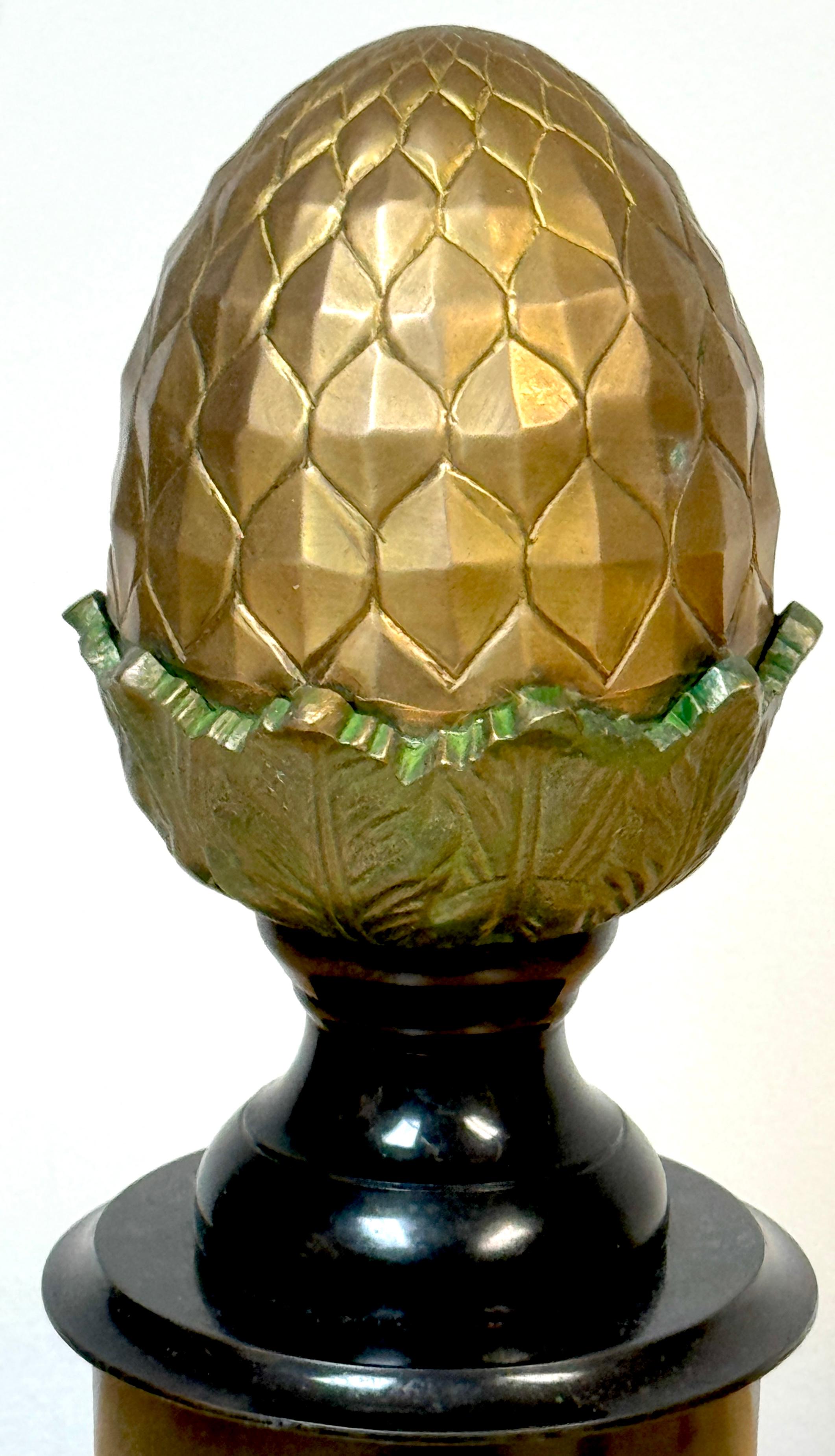 Cast Regency Style Polychromed Bronze Acorn Motif Newel Post