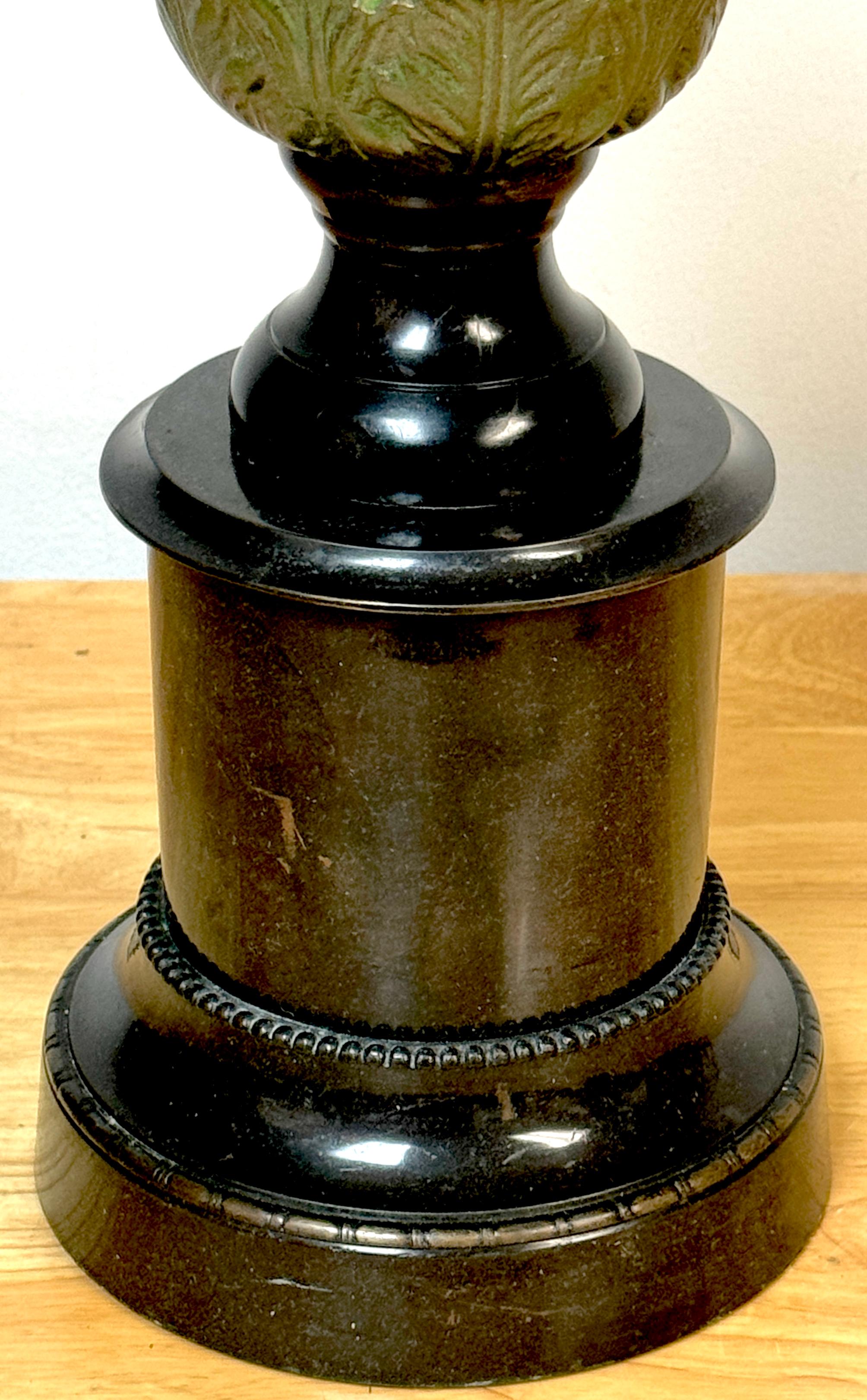 20th Century Regency Style Polychromed Bronze Acorn Motif Newel Post