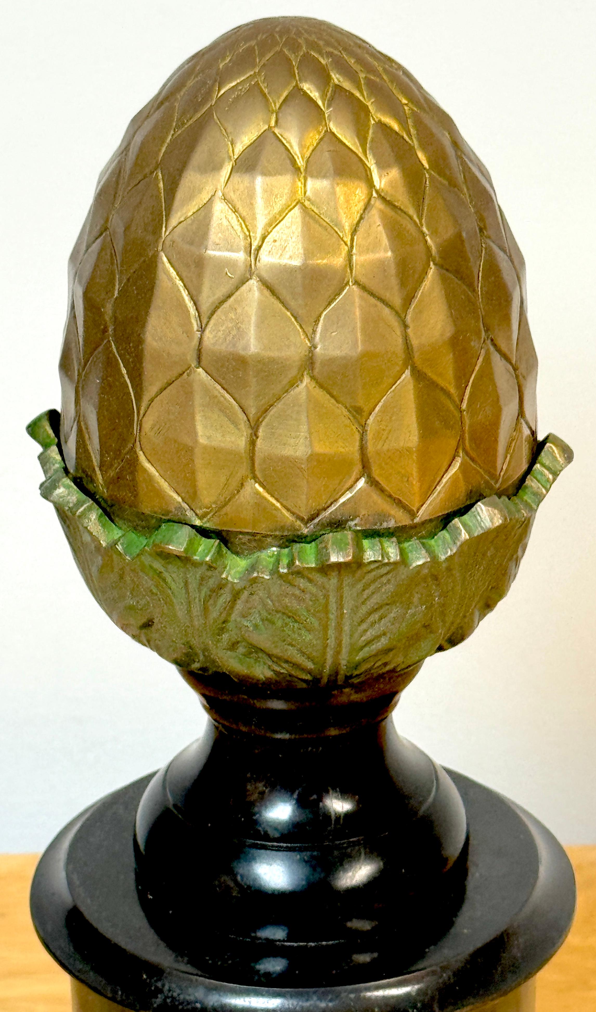 Regency Style Polychromed Bronze Acorn Motif Newel Post 1