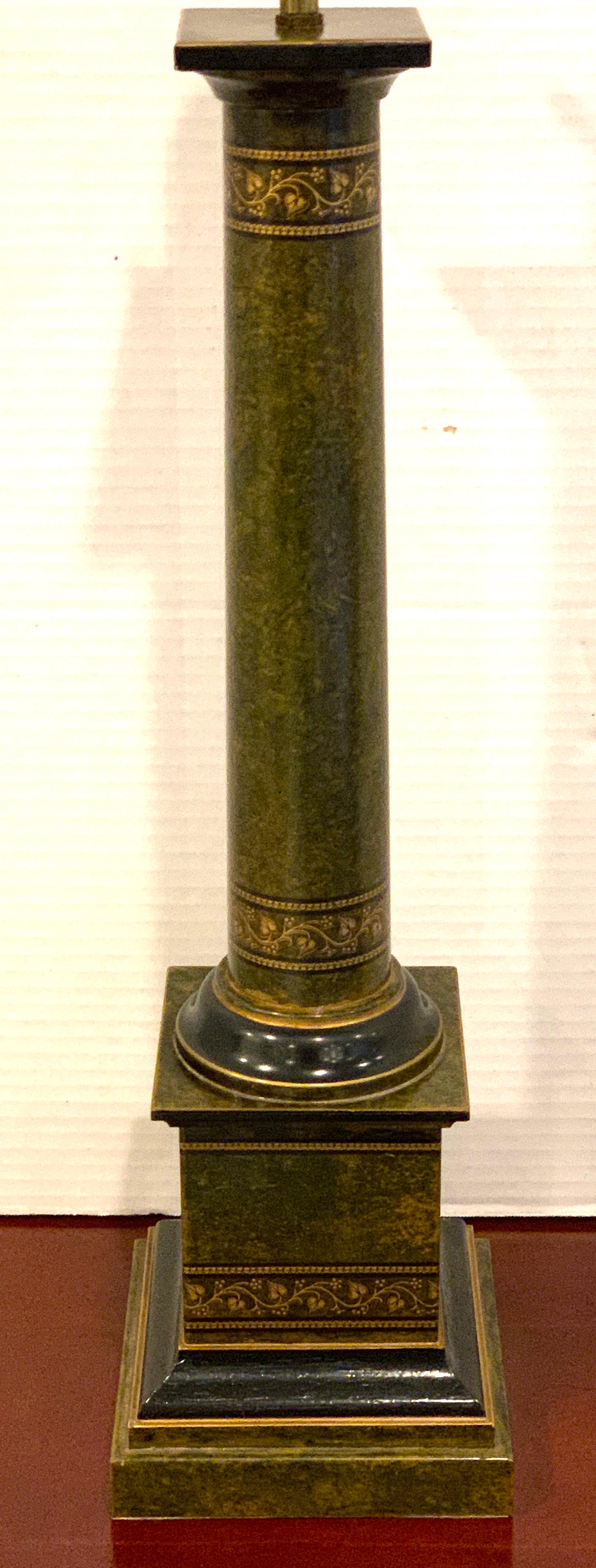 English Regency Style Polychromed Tole Column Lamp For Sale