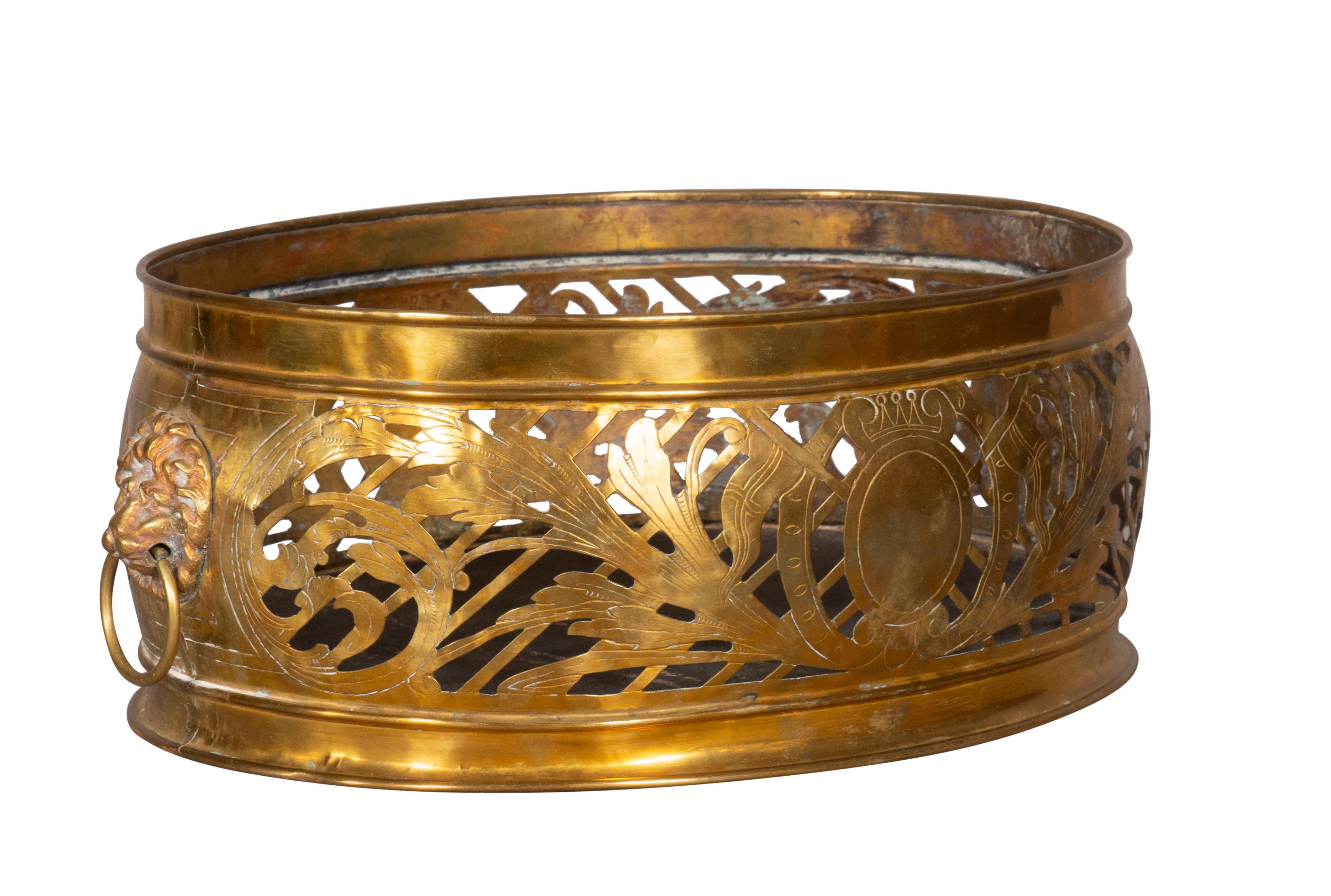 Regency Style Reticulated Brass Planter In Good Condition In Essex, MA