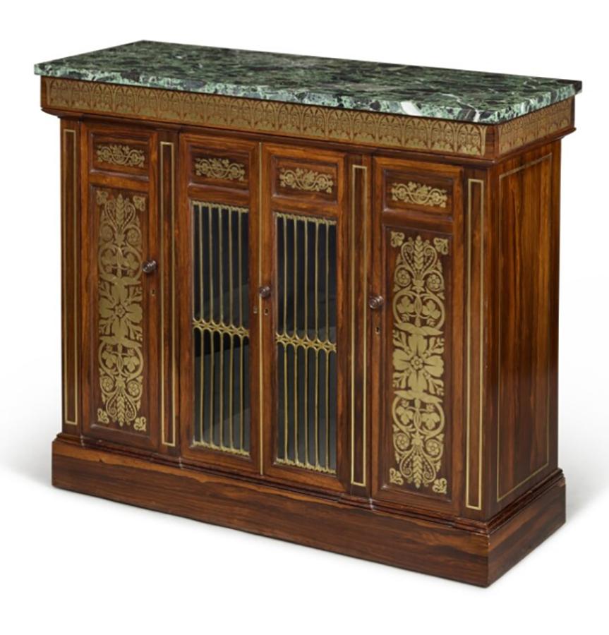19th Century Regency Style Rosewood And Brass Inlaid Cabinet