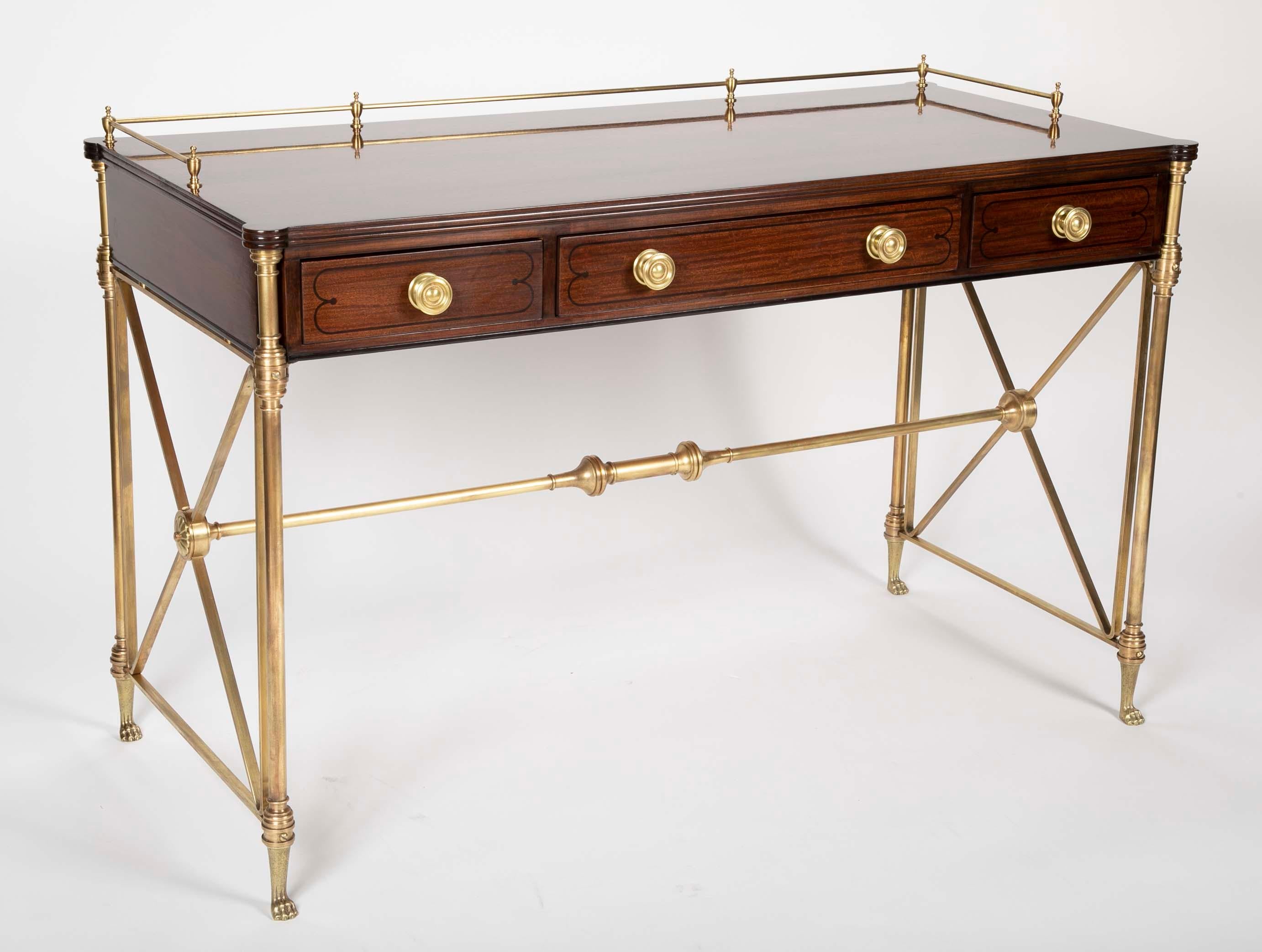 Mid-Century Modern Regency Style Rosewood and Bronze Campaign Desk