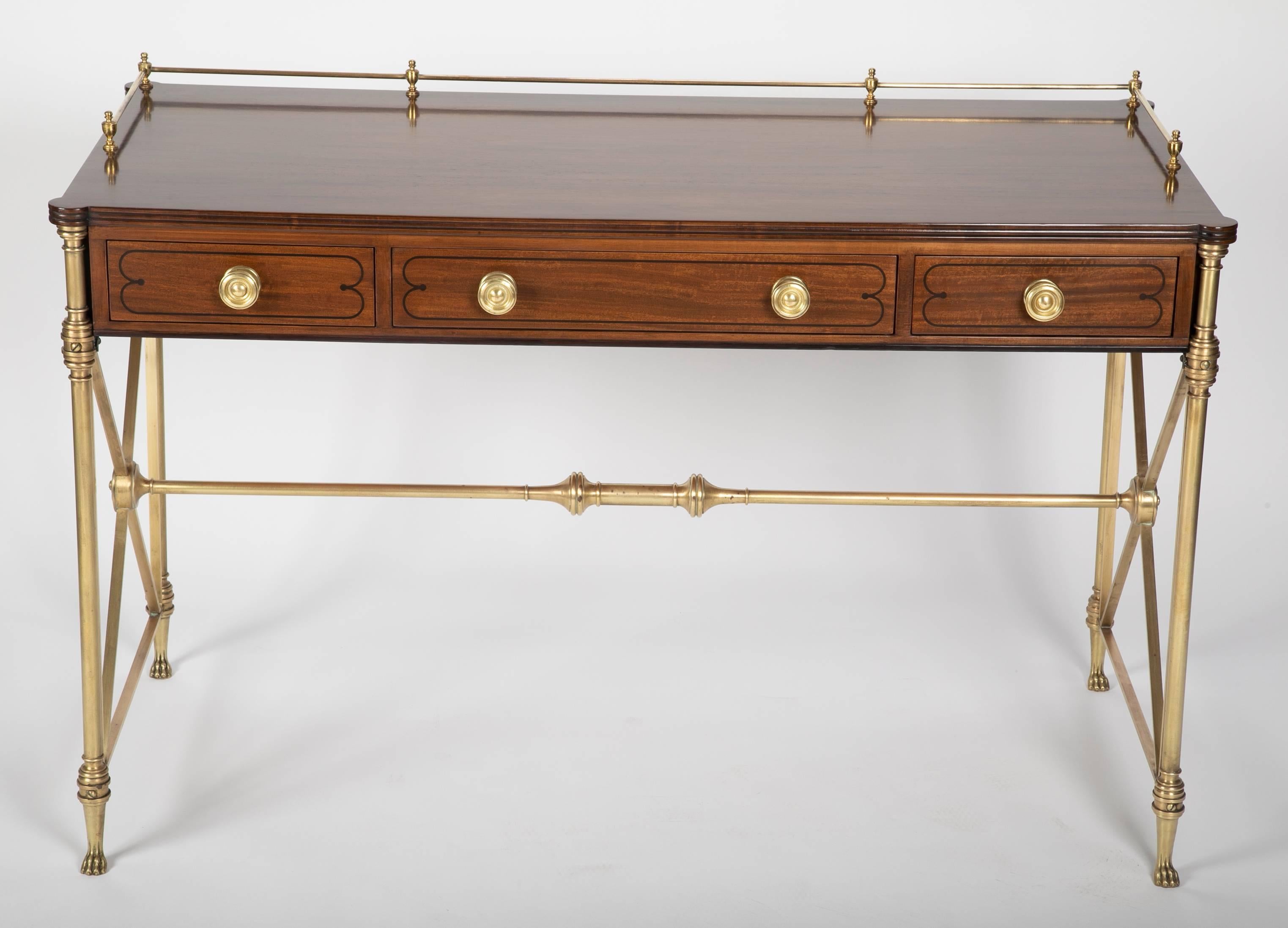 American Mid 20th Century Regency Style Rosewood and Bronze Campaign Desk