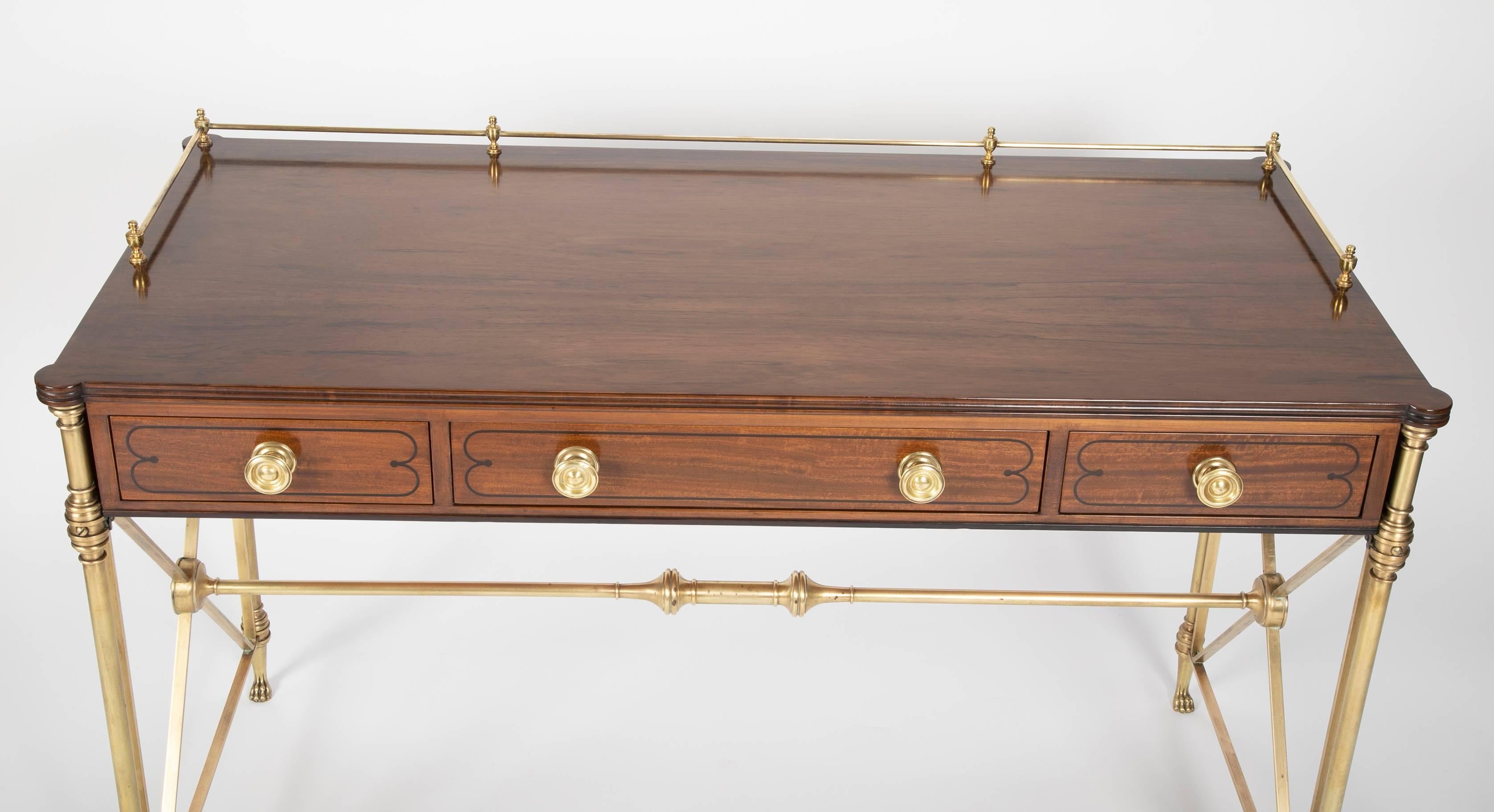 Brass Mid 20th Century Regency Style Rosewood and Bronze Campaign Desk