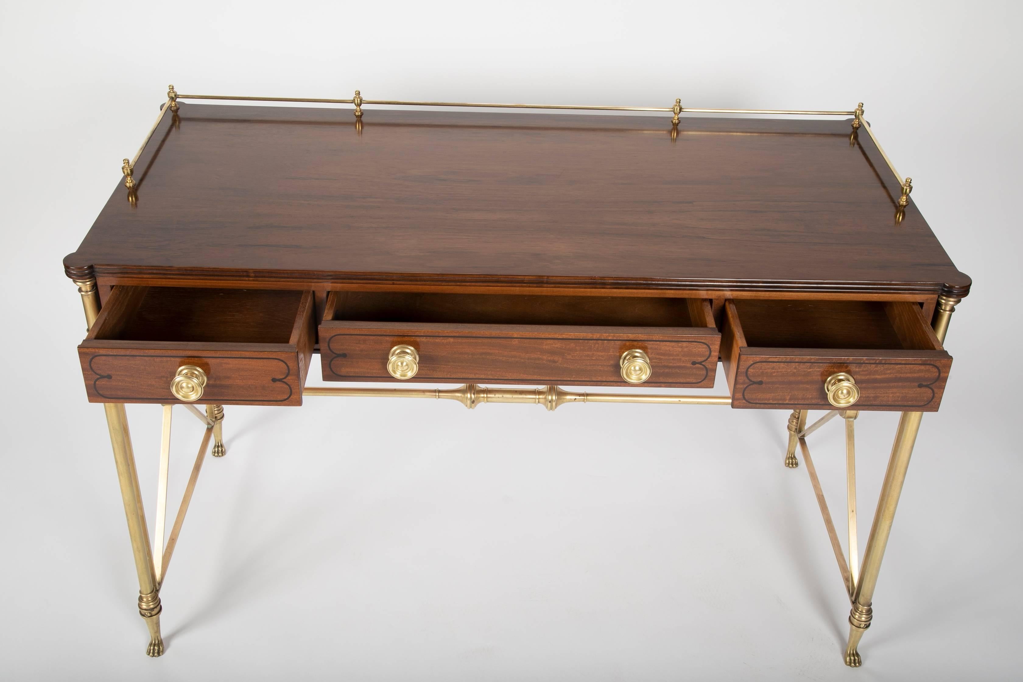 Mid 20th Century Regency Style Rosewood and Bronze Campaign Desk 1