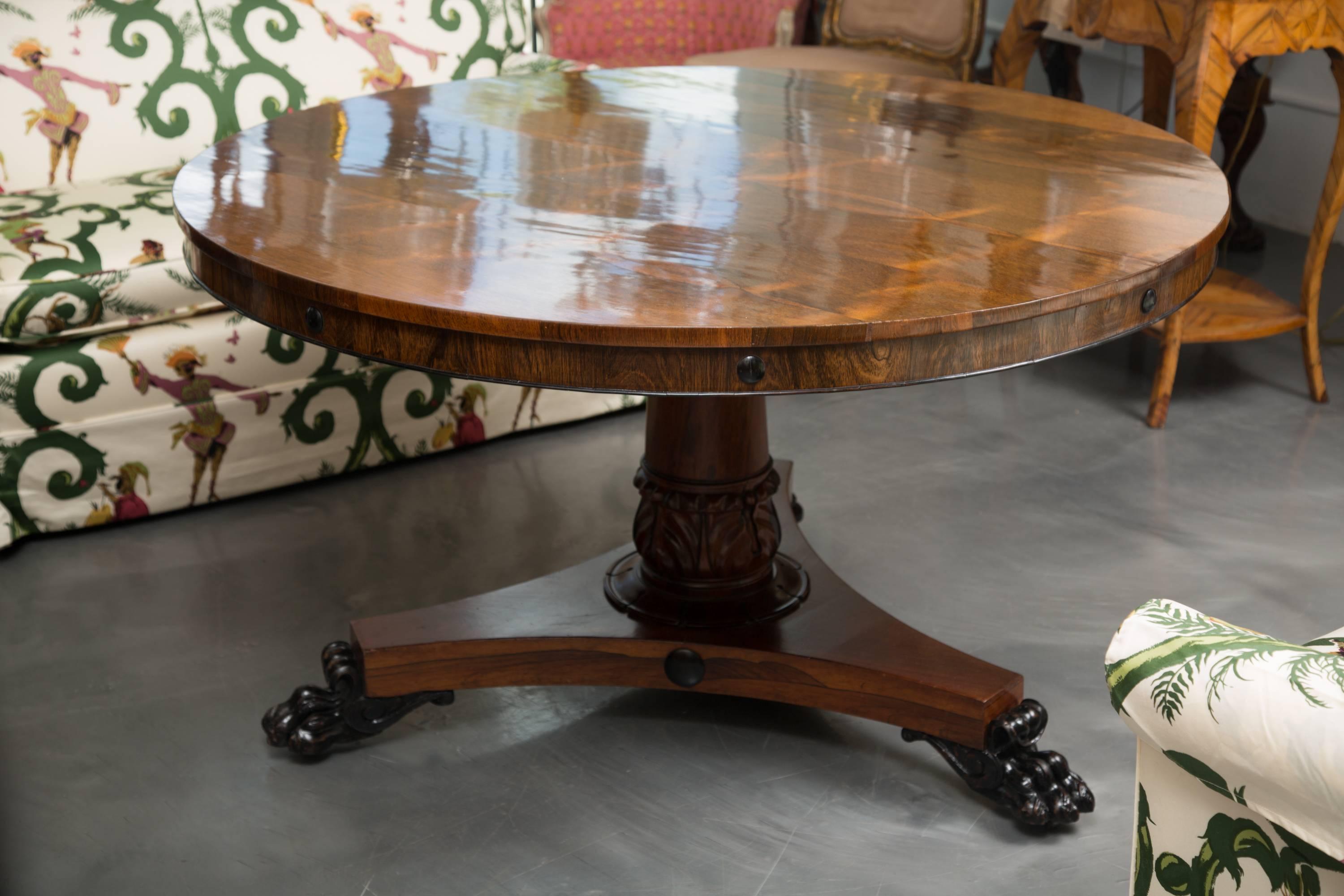 English Regency Style Rosewood Centre Table with Ebonized Decoration