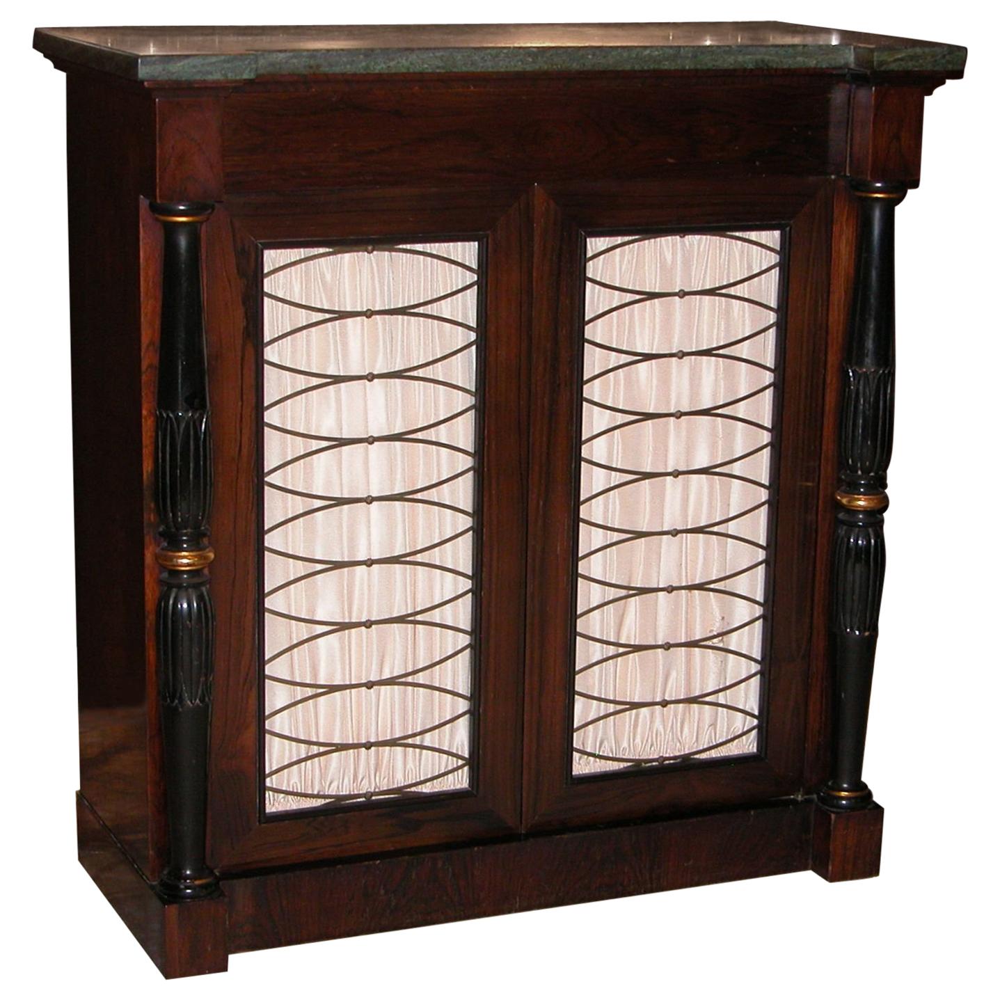 Regency Style Rosewood Console Cabinet With Green Marble Top