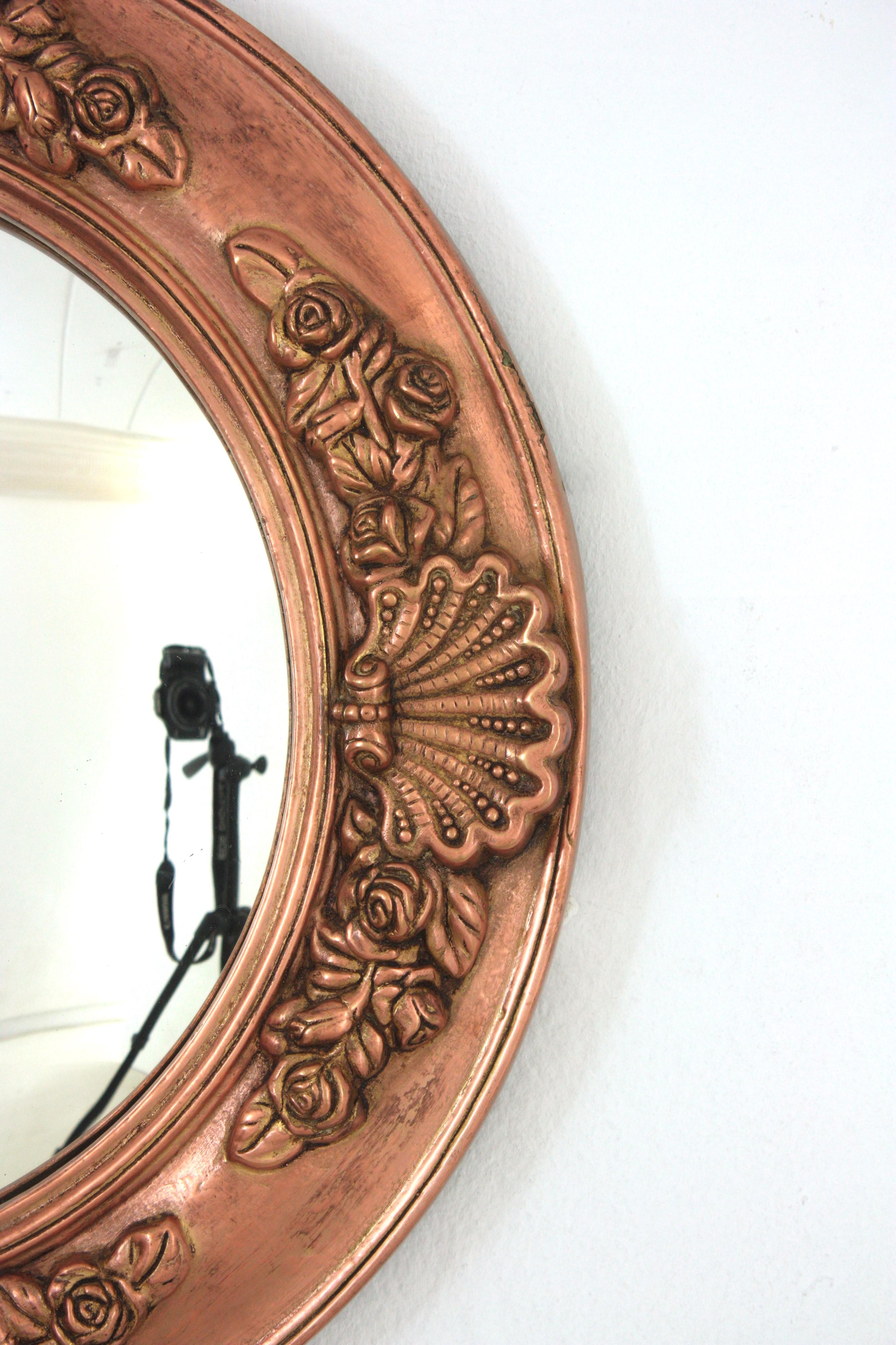 Copper Regency Style Round Convex Bullseye Mirror For Sale