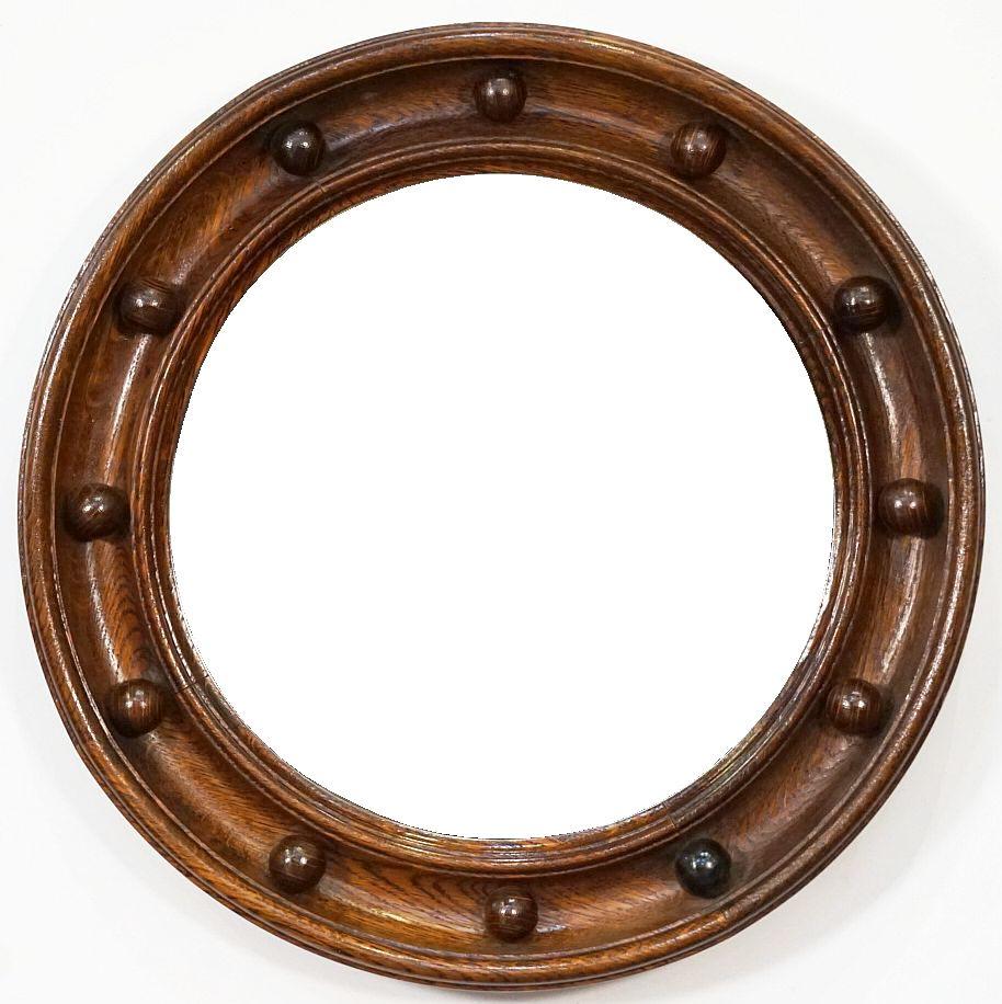 Regency Style Round Mirror with Oak Wood Frame from England (Diameter 16 1/2)  For Sale 7
