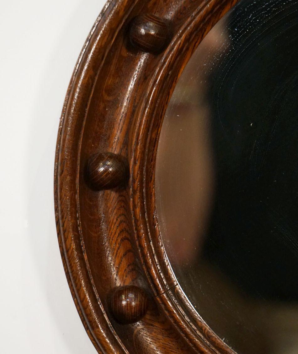 20th Century Regency Style Round Mirror with Oak Wood Frame from England (Diameter 16 1/2)  For Sale