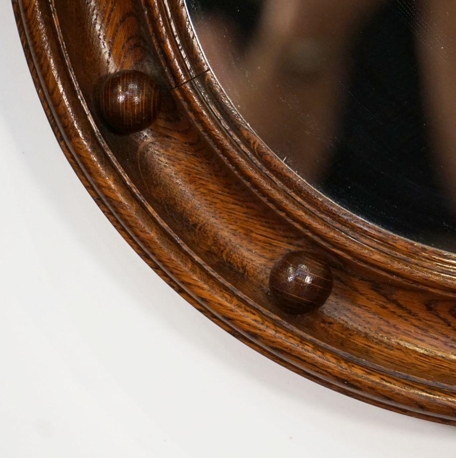 Regency Style Round Mirror with Oak Wood Frame from England (Diameter 16 1/2)  For Sale 1
