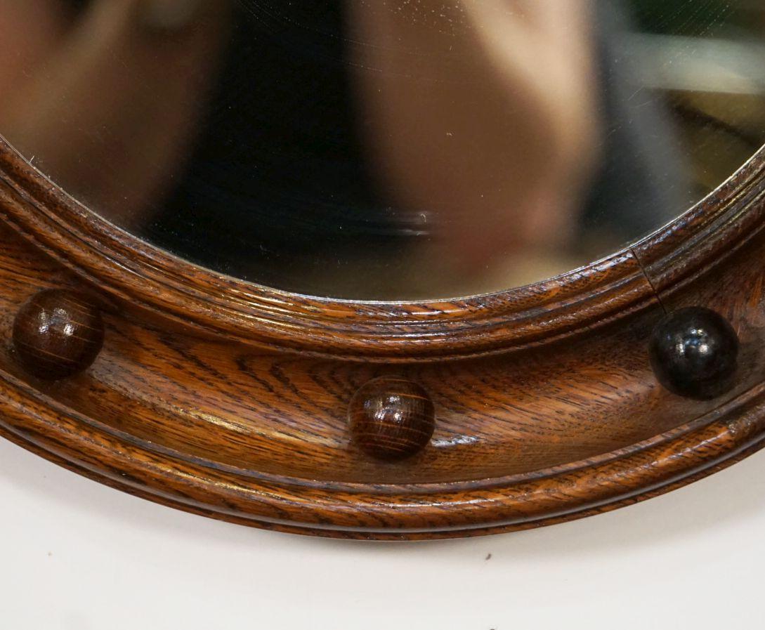 Regency Style Round Mirror with Oak Wood Frame from England (Diameter 16 1/2)  For Sale 2