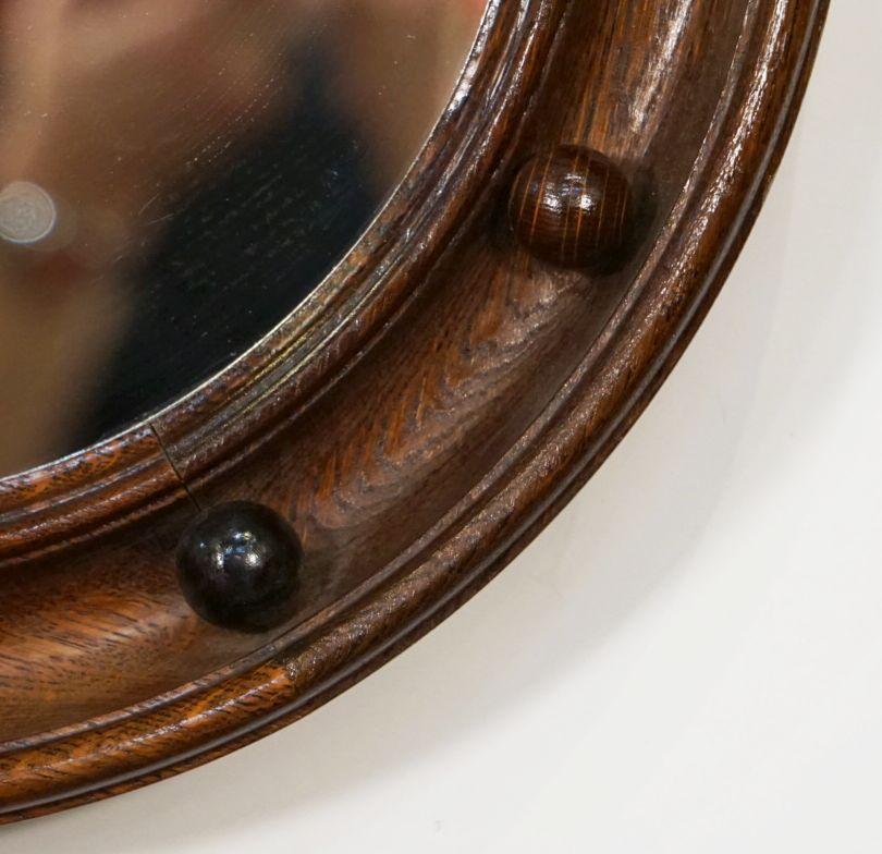 Regency Style Round Mirror with Oak Wood Frame from England (Diameter 16 1/2)  For Sale 3