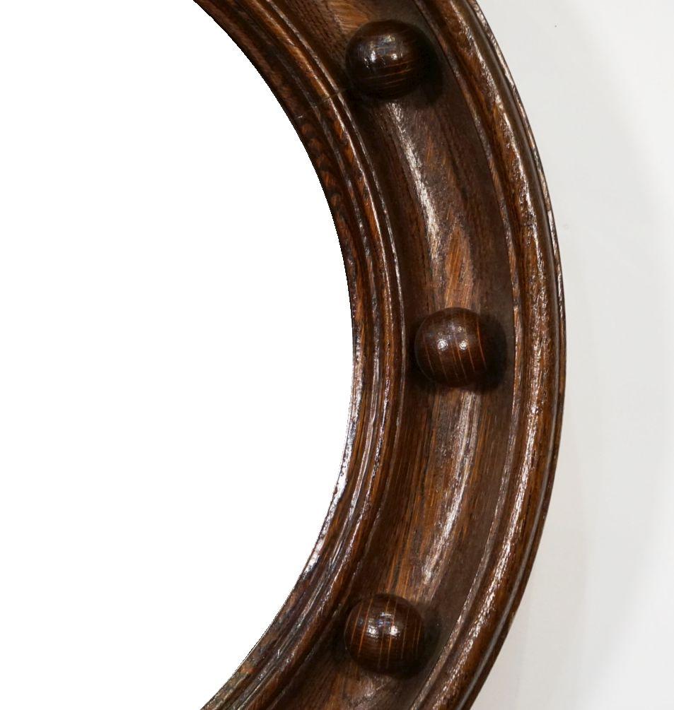 Regency Style Round Mirror with Oak Wood Frame from England (Diameter 16 1/2)  For Sale 4