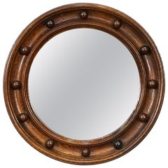 Regency Style Round Mirror with Oak Wood Frame from England (Diameter 16 1/2)