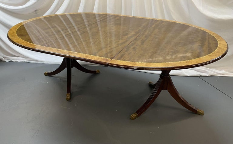 Georgian Regency Style Round Regency Style Dining Table, Two Leaves, Banded, Pads For Sale